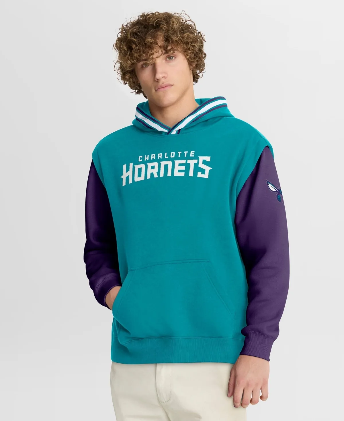 Charlotte Hornets Half Court Shot Clock Fastbreak Relaxed-Fit Heavyweight Color-Block Hoodie by Fanatics