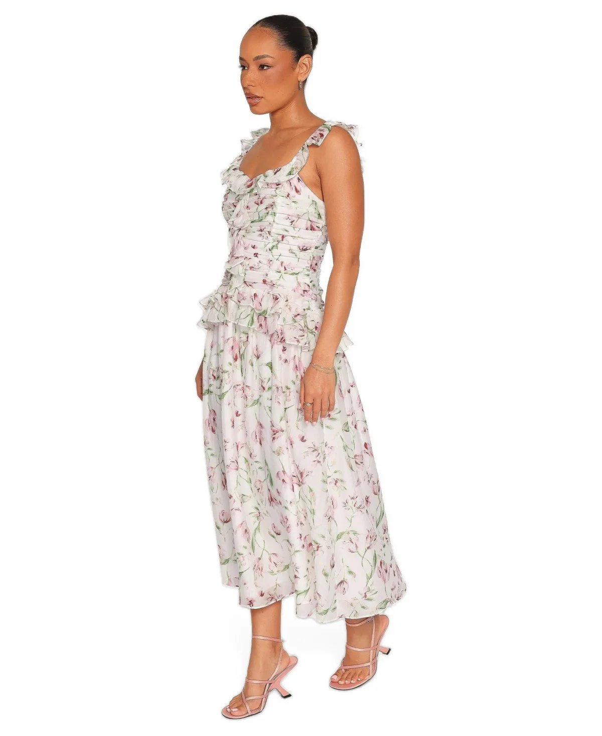 Garcia Square-Neckline Floral Peplum-Waist Midi Dress by Petal and Pup