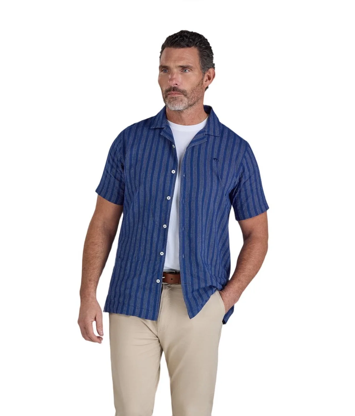 Athen Stripe Linen Blend Shirt by Raging Bull