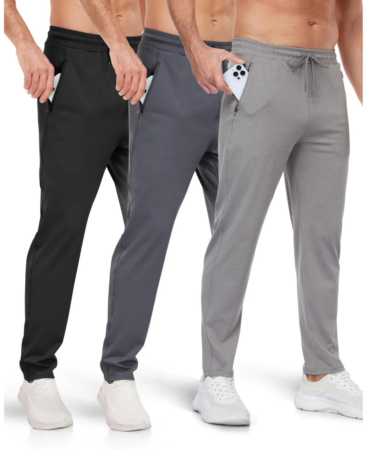 3 Pack Athletic Pants with Zipper Pockets Running Gym Joggers by Gnuadz