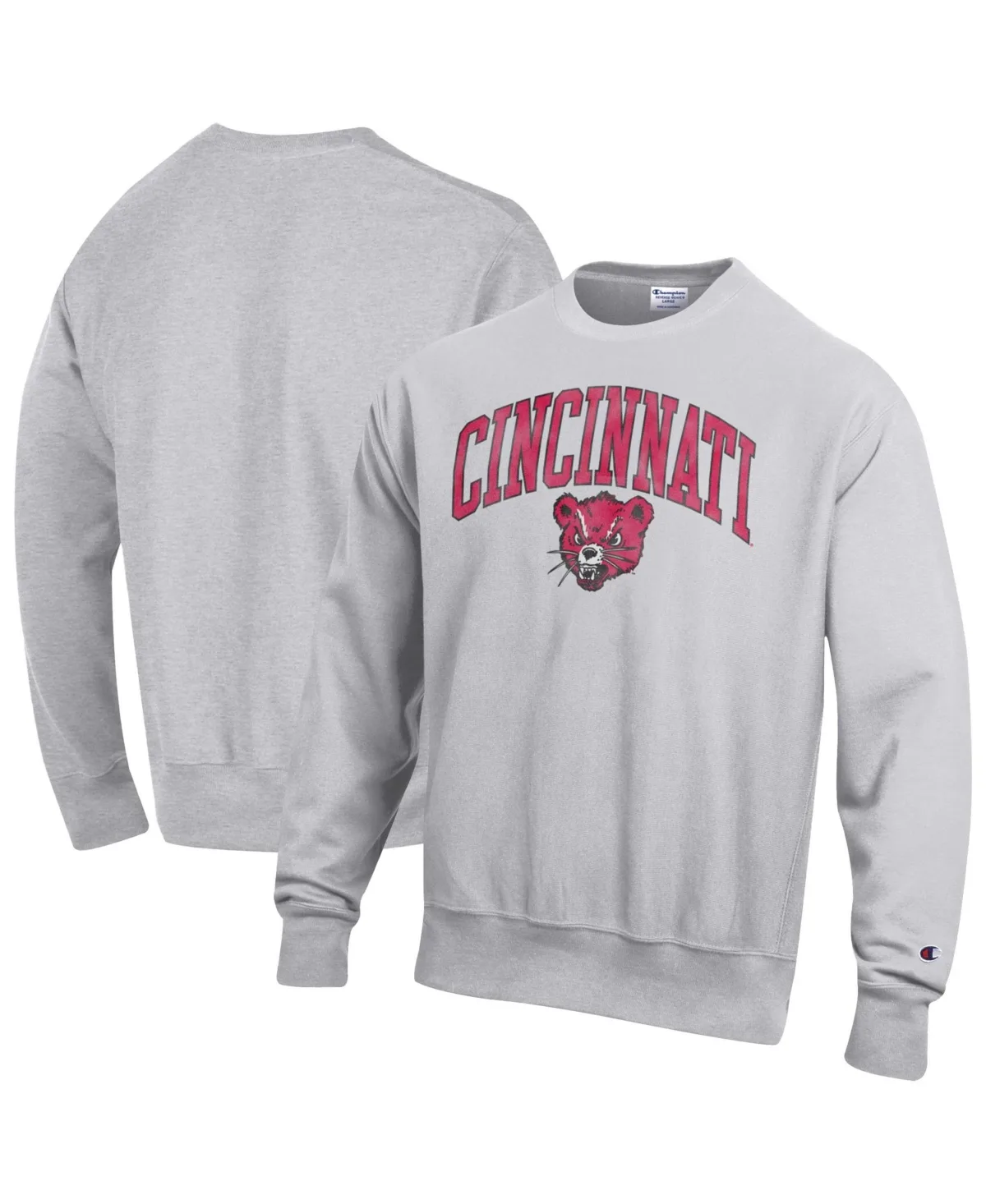 Cincinnati Bearcats Distressed Arch Over Logo Reverse Weave Crew Neck Sweatshirt by Champion