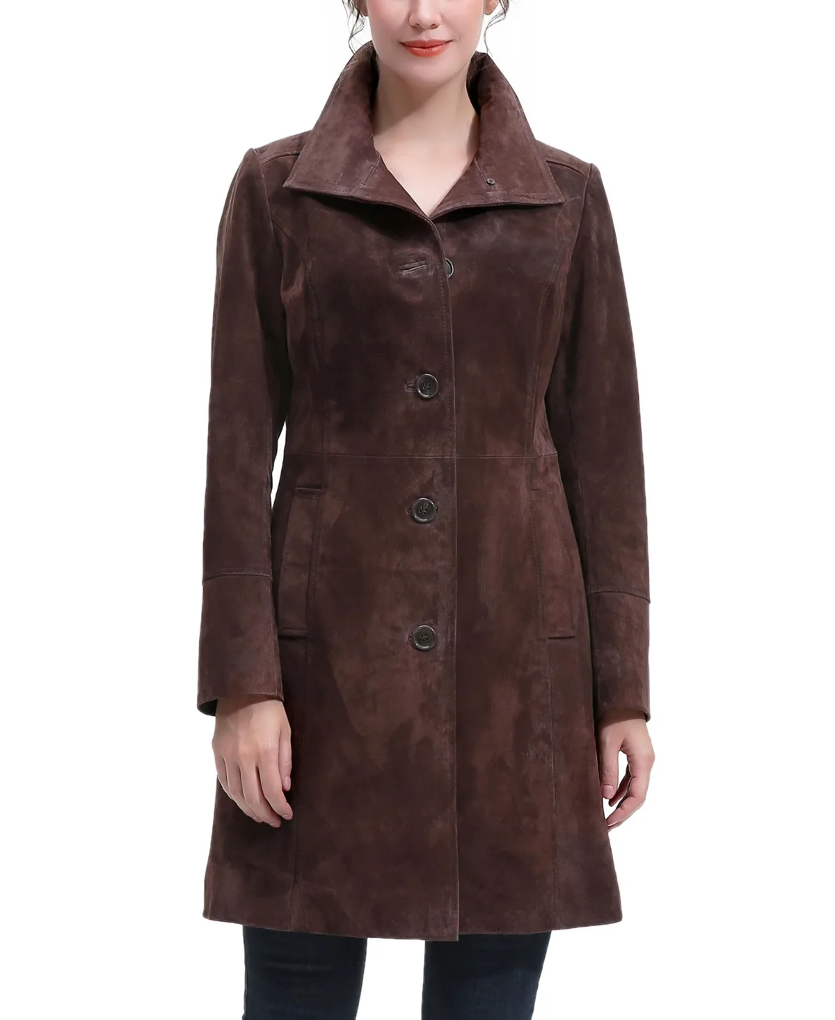 Kira Suede Leather A-Line Coat by Bgsd