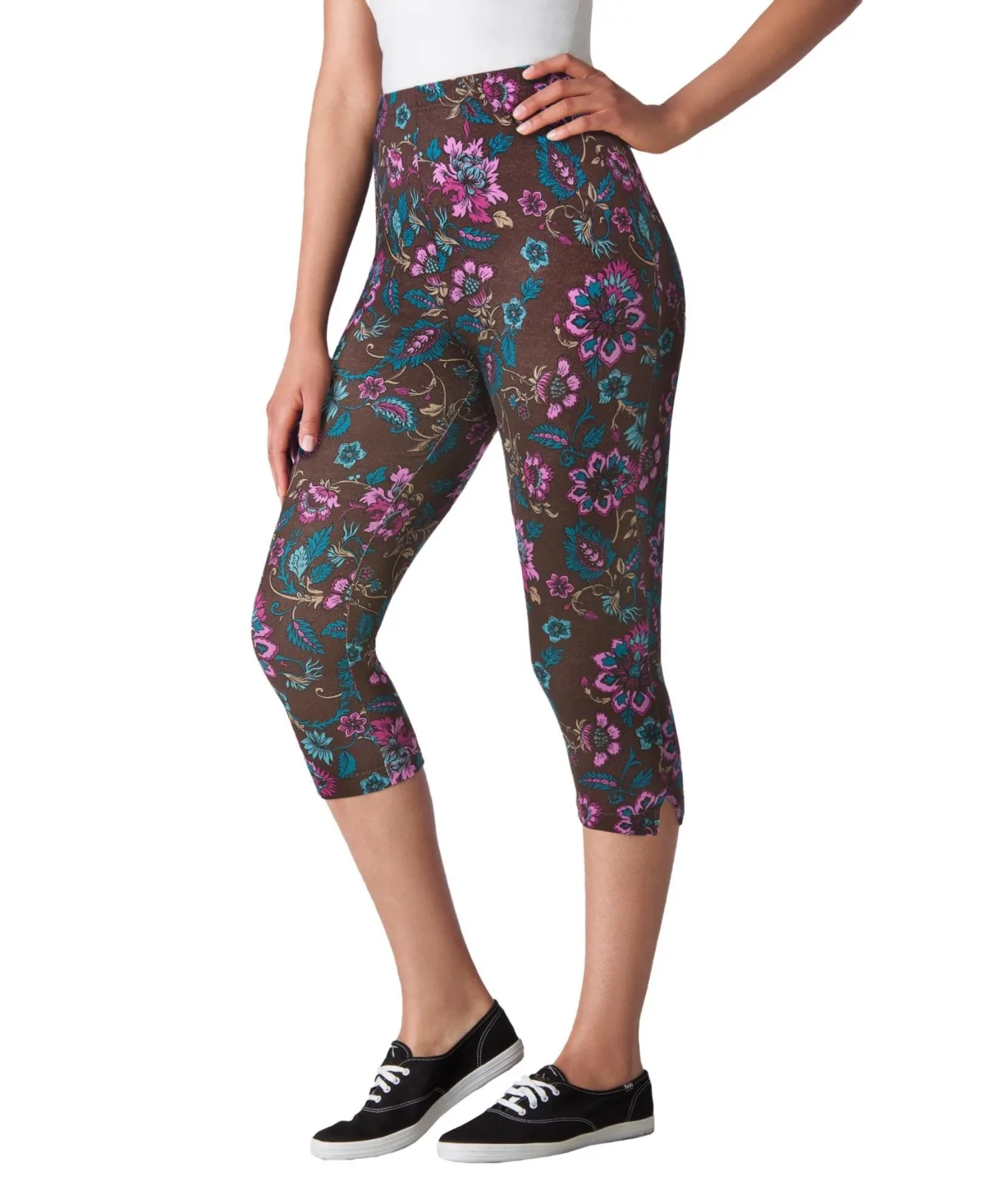 Stretch-Cotton Knit Pull-On Printed Capri Leggings