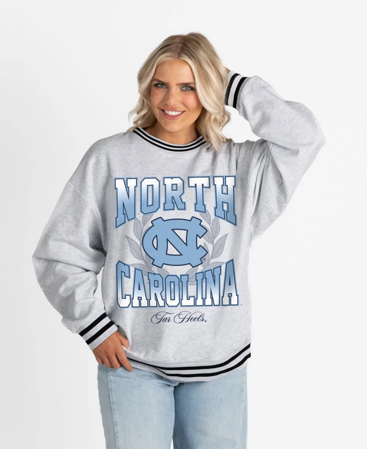 North Carolina Tar Heels Fade Route Oversized Striped Ringer Sweatshirt by Gameday Couture