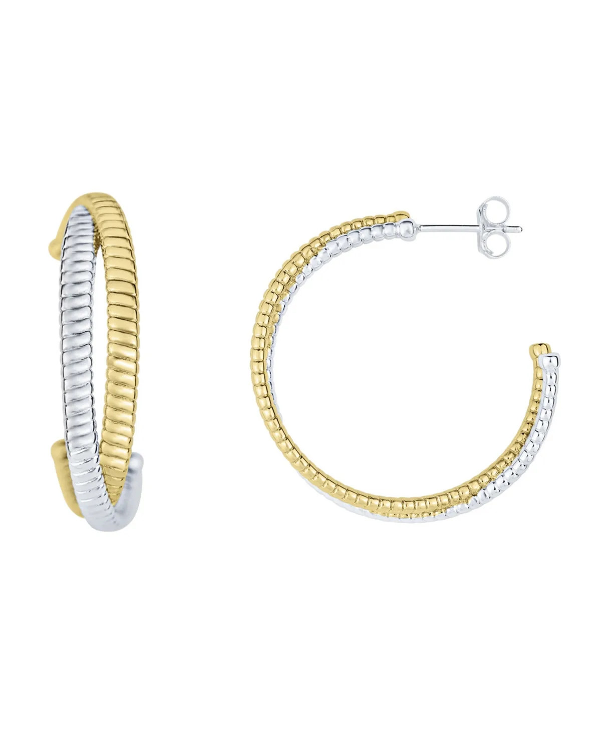Silver Plated and 18K Gold Plated Textured Hoop Earring by And Now This