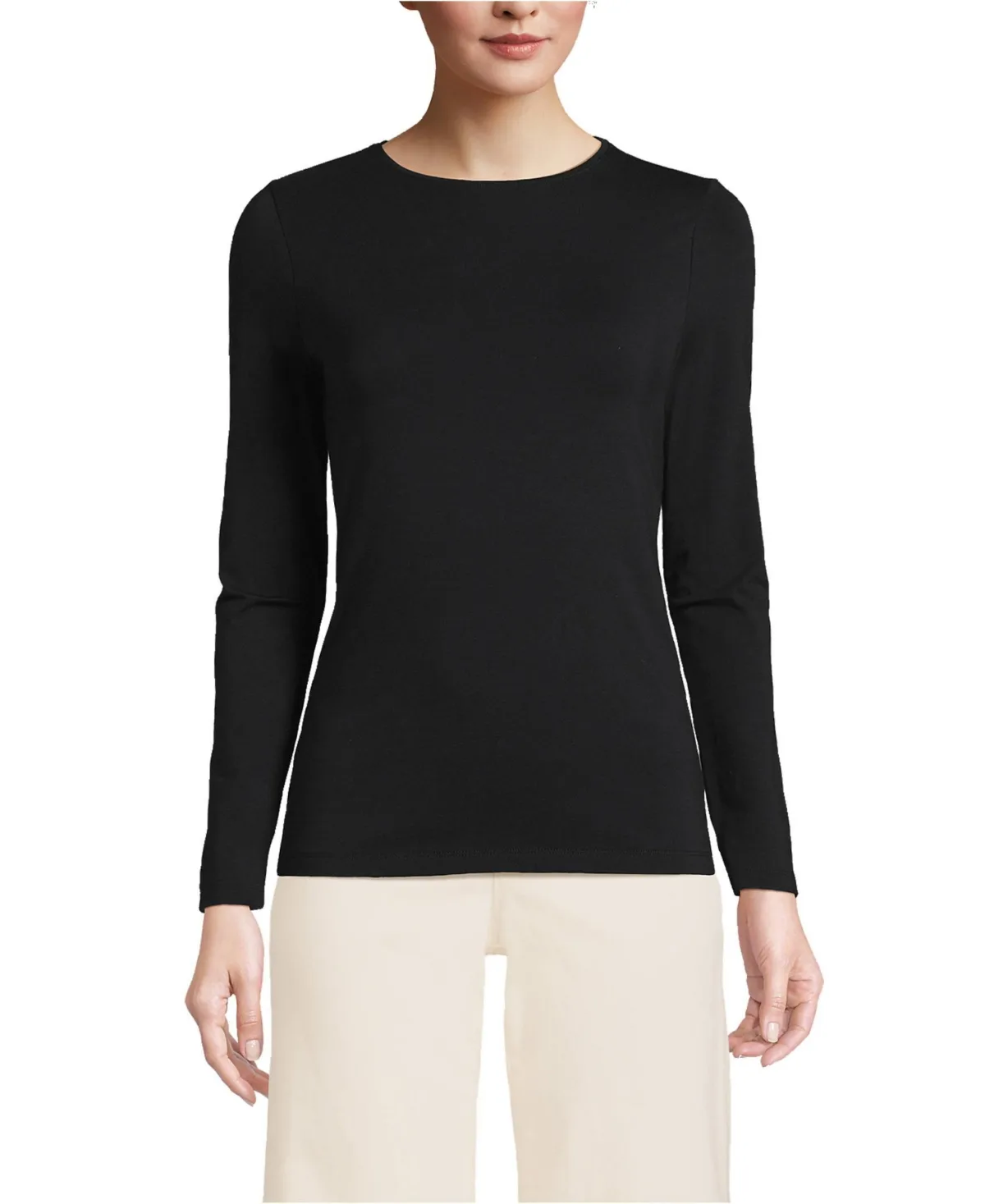 Lightweight Jersey Skimming Long Sleeve Crew Neck T-Shirt