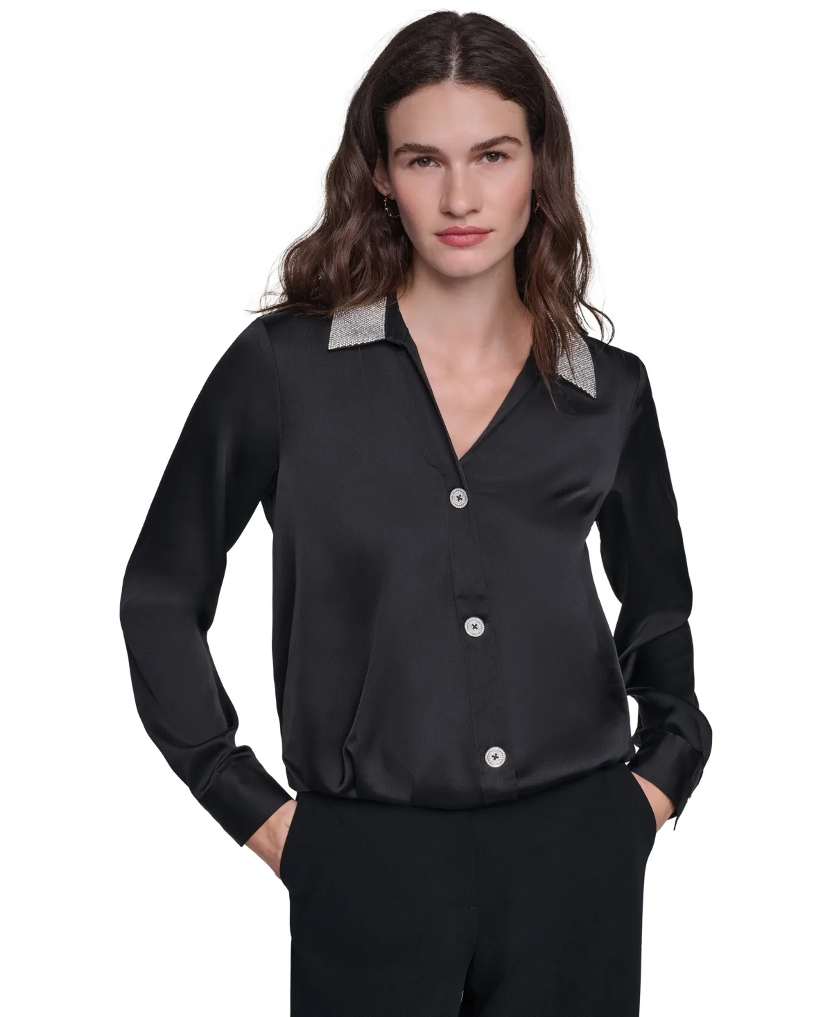 Crystal Collar Satin Blouse