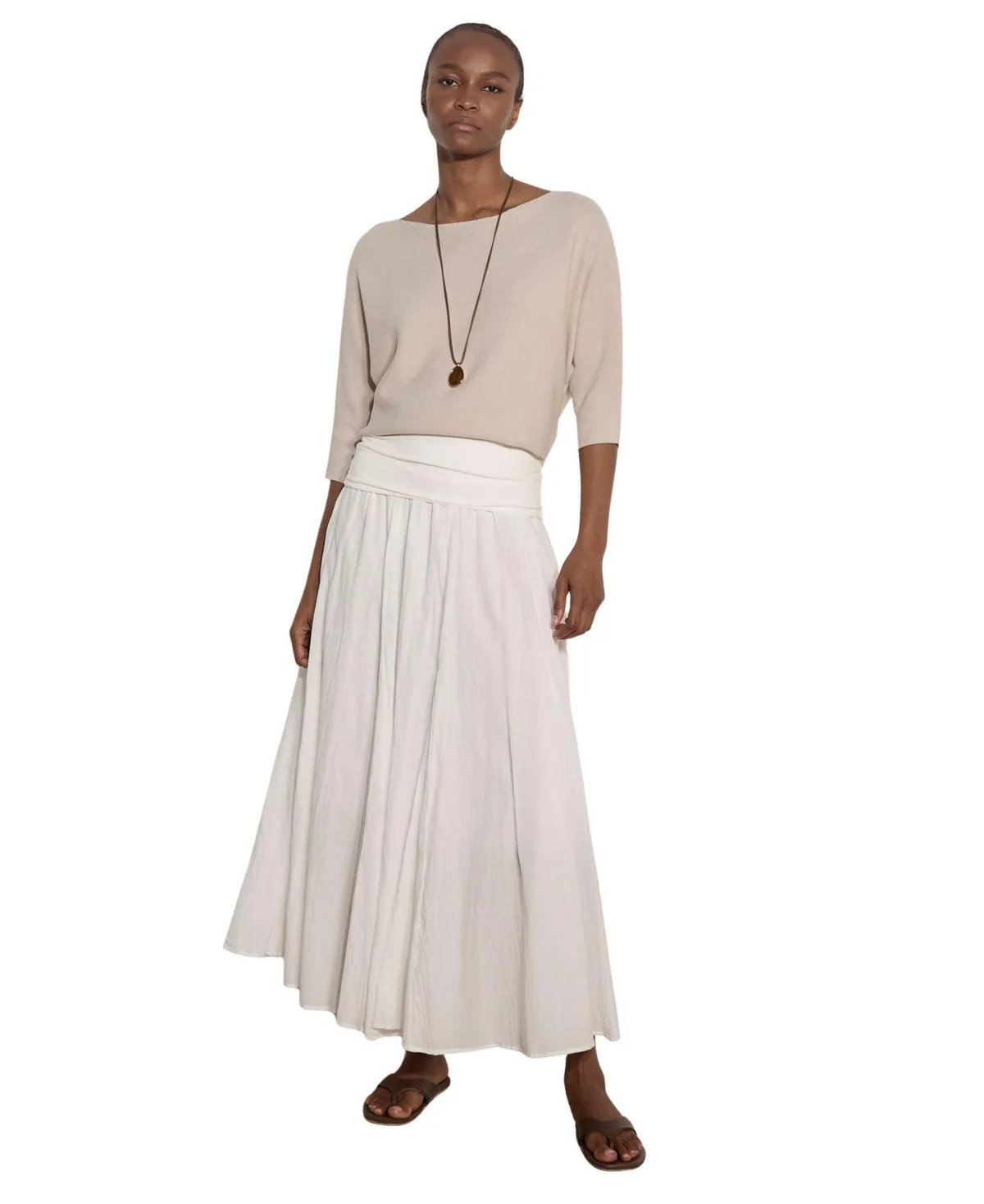 Waistband Cotton Midaxi Skirt by Apricot