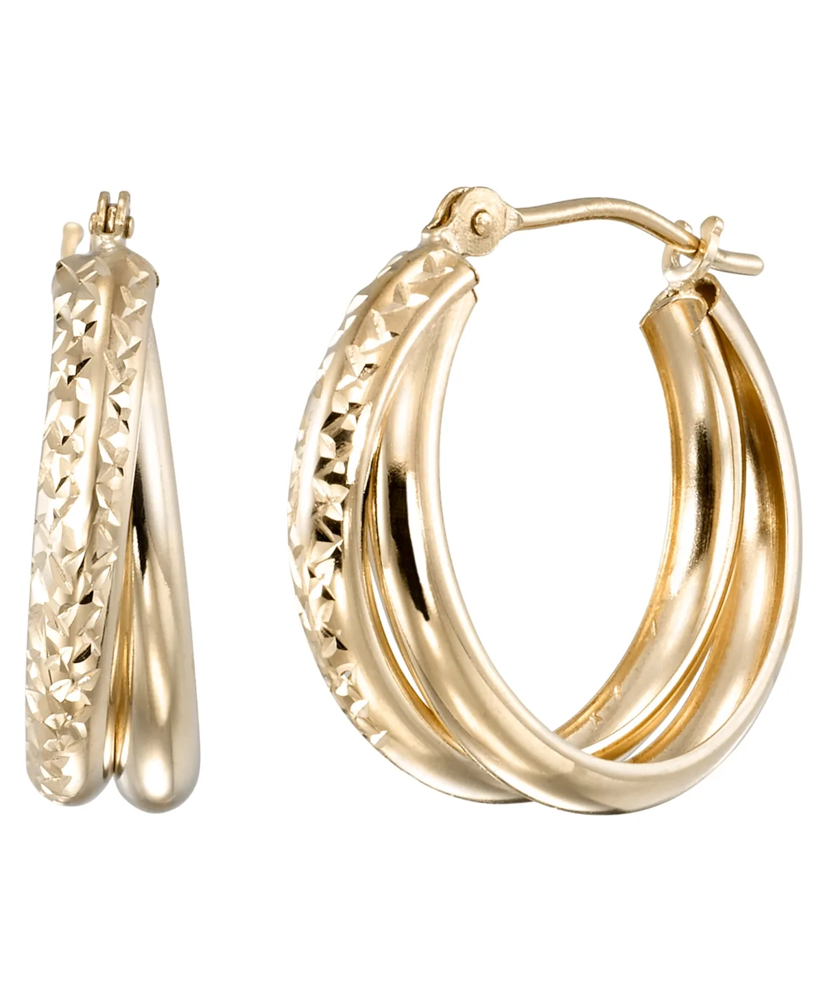 High-Polish & Diamond-Cut Double-Stack Hoop Earrings in 10k Yellow Gold