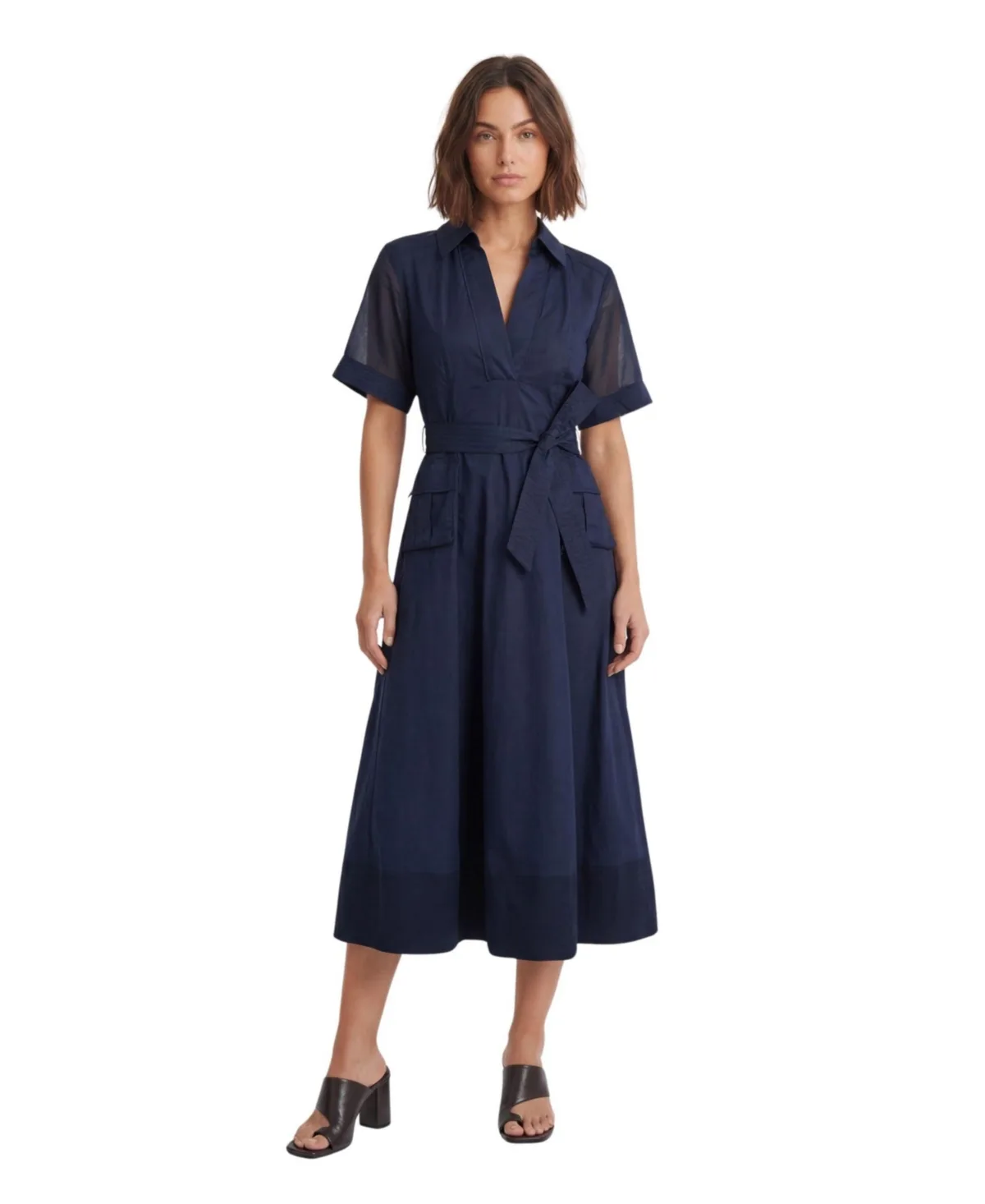 Karen Millen Utility Short Sleeve Organdie Midi Dress by Karen Millen