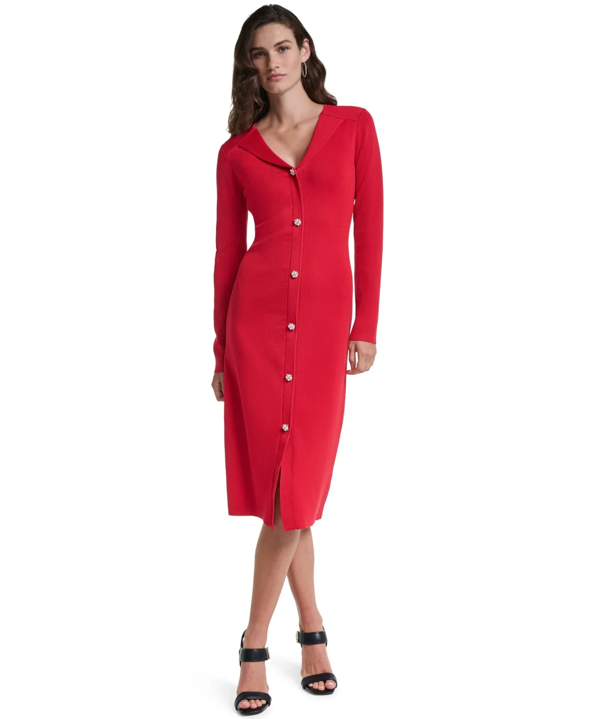 Karl Lagerfeld Paris V-Neck Long-Sleeve Colorblock Midi Sweater Dress by Karl Lagerfeld