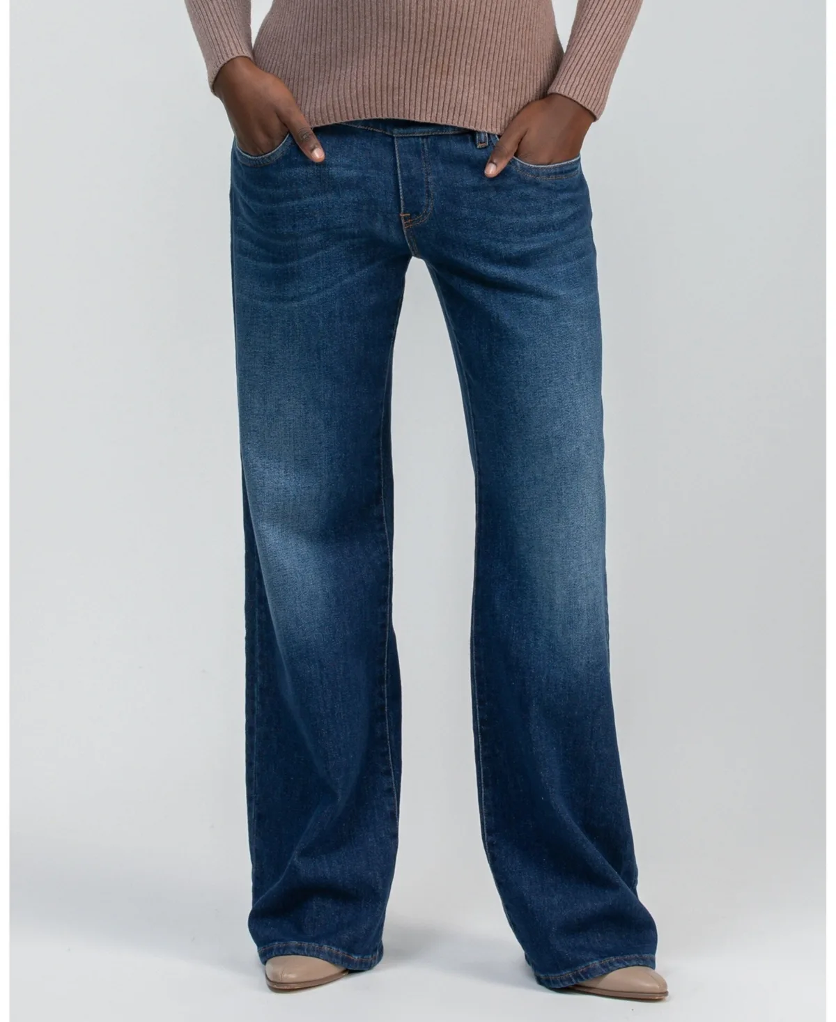 Wide-Leg Dad Jeans W/ Stretchy High-Rise Belly Band