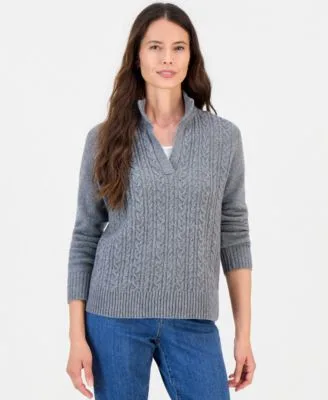 Cable Split Mockneck Long Sleeve Sweater by Style & Co