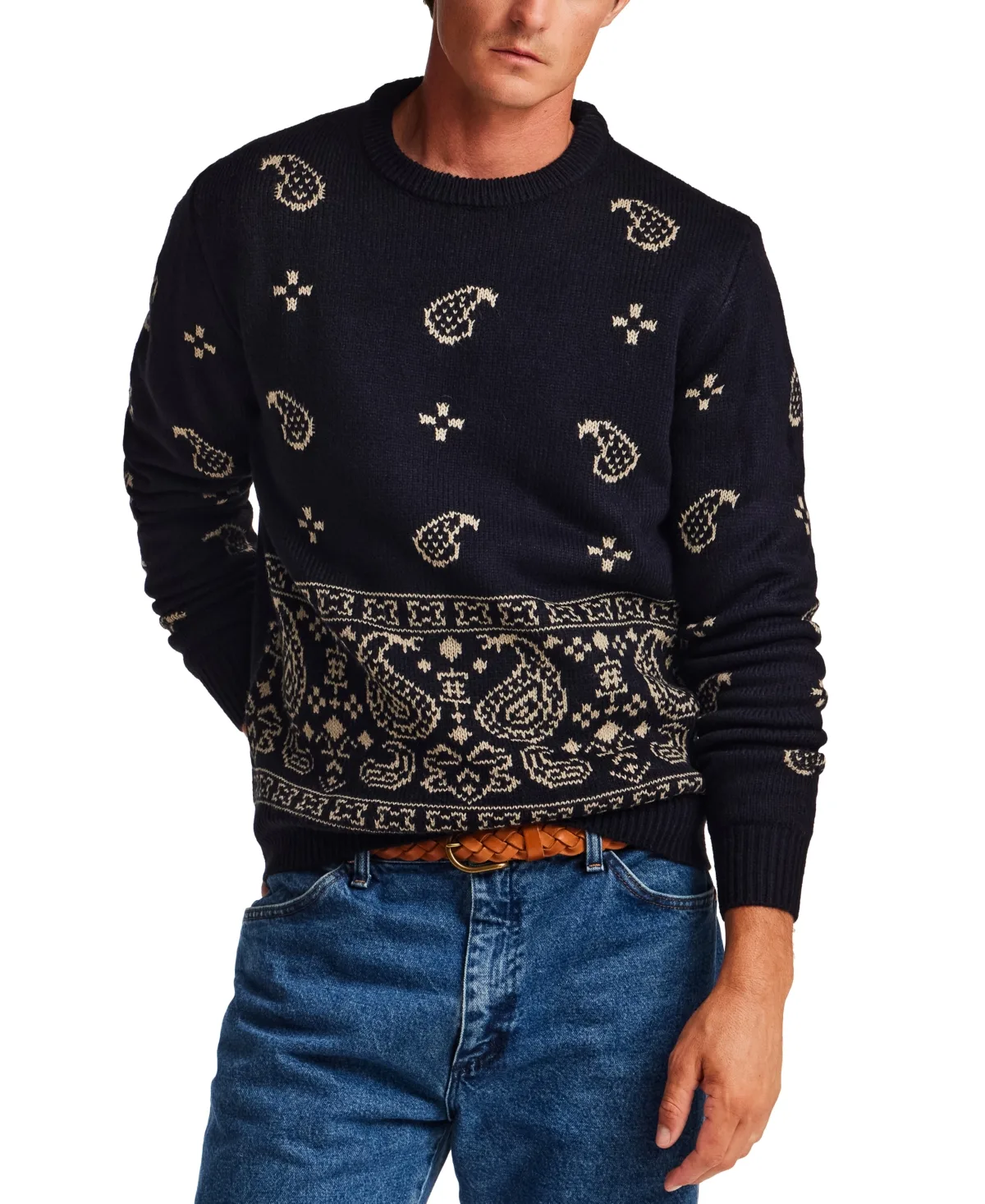 Chunky Paisley Crew Neck Sweater by Weatherproof Vintage
