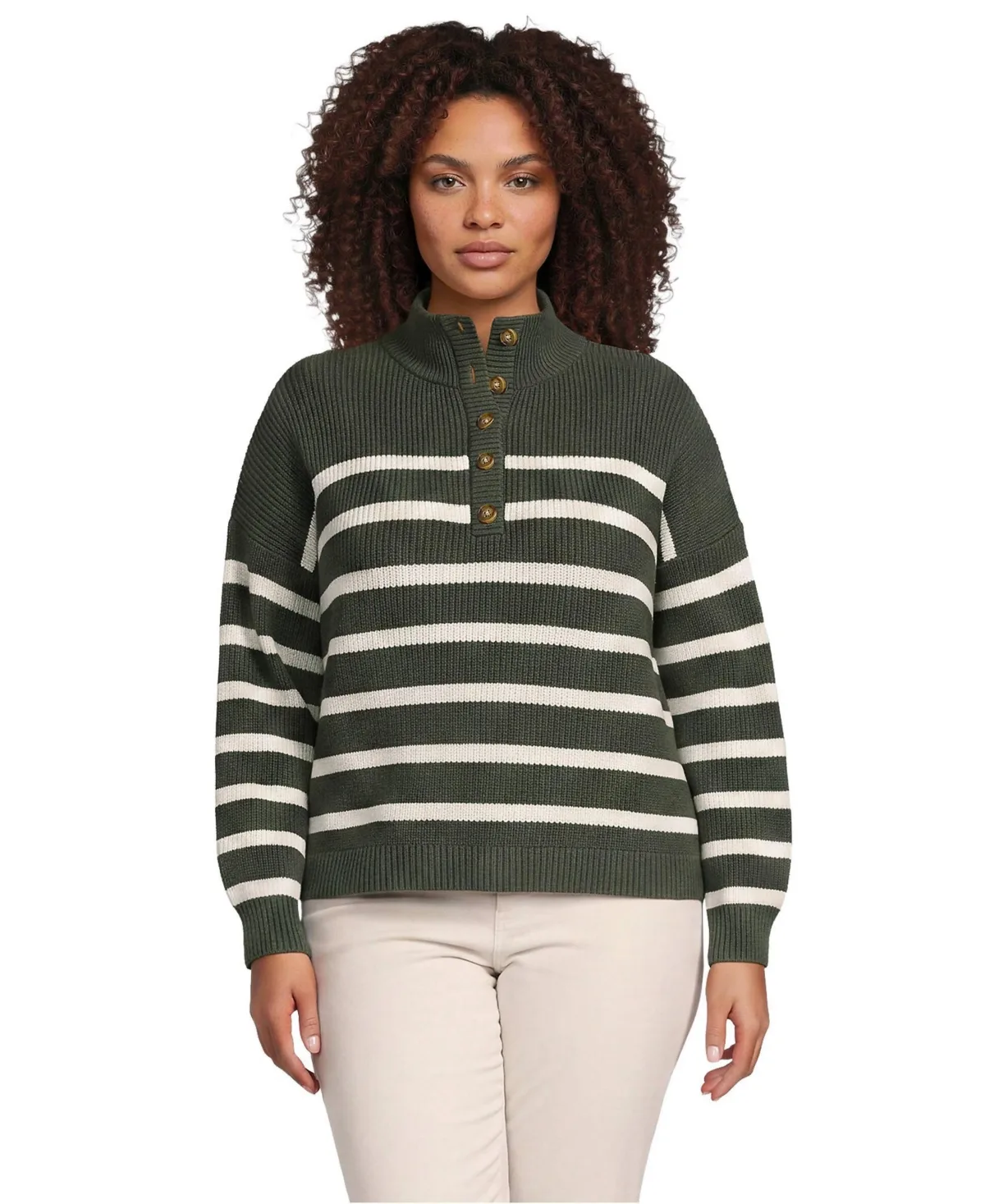 Cotton Button Up Henley Sweater by Lands' End