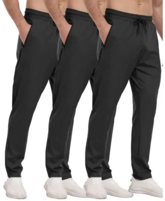 3 Pack Athletic Pants with Zipper Pockets Running Gym Joggers by Gnuadz