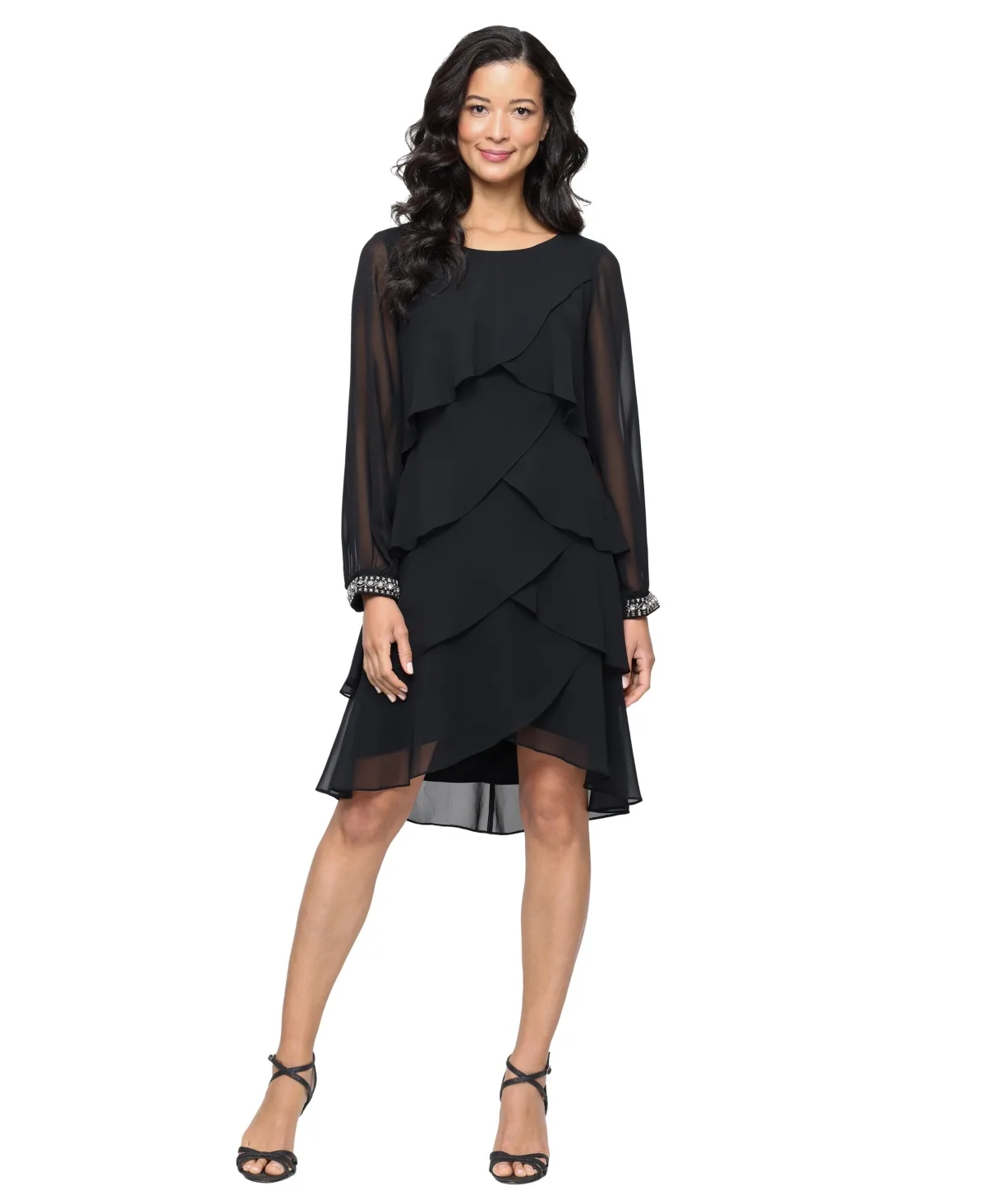 Rhinestone-Cuff Tiered Dress by Sl Fashions