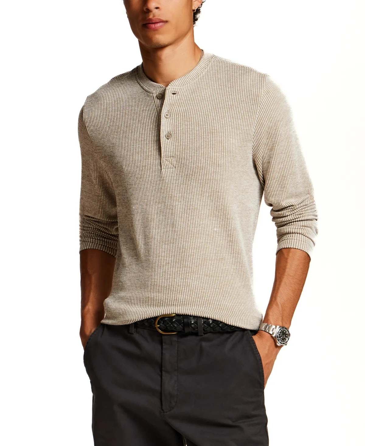 Vertical Texture Mixy Henley T-Shirt by Vintage & Black