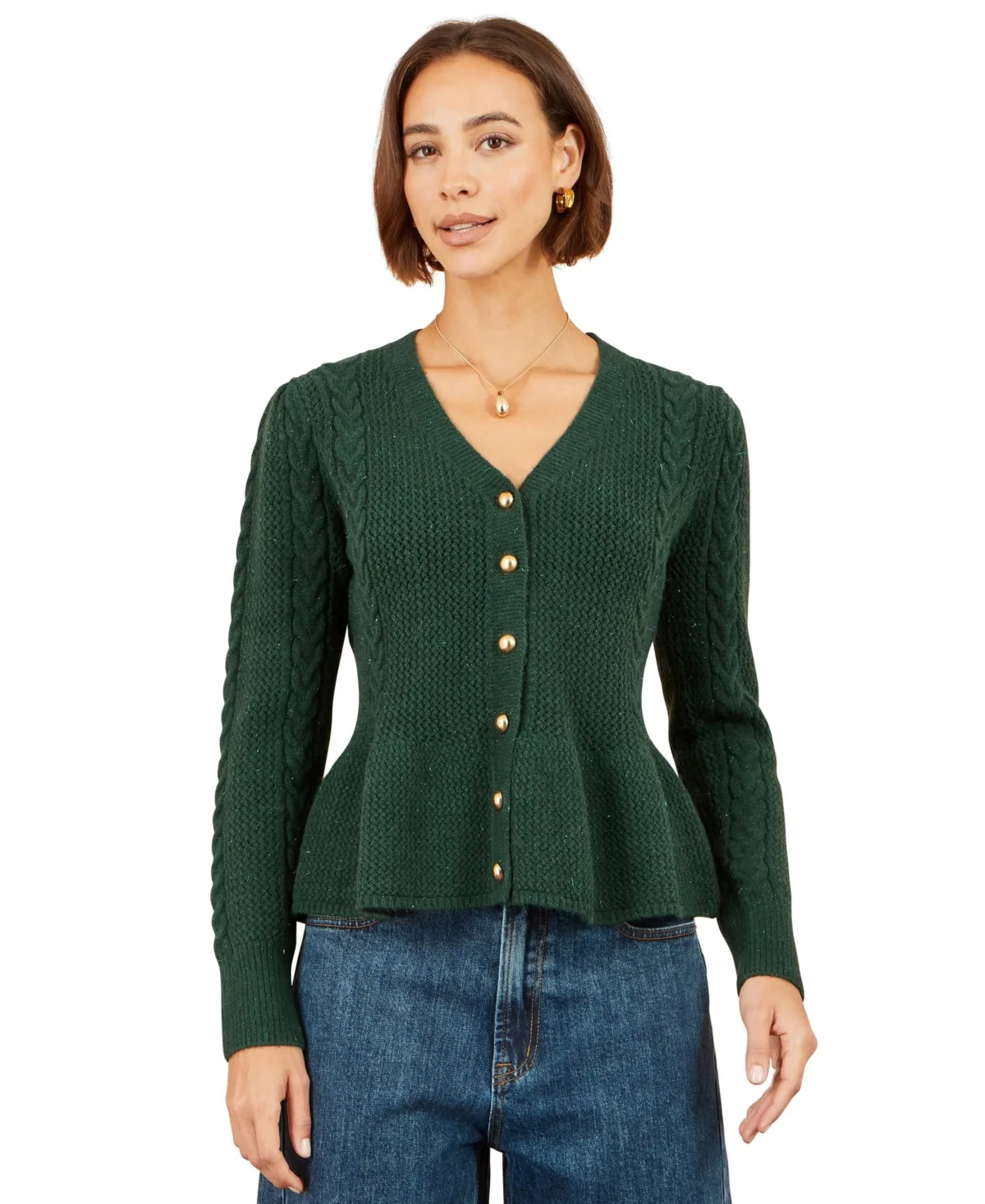 Cable-Knit Peplum Cardigan by Yumi