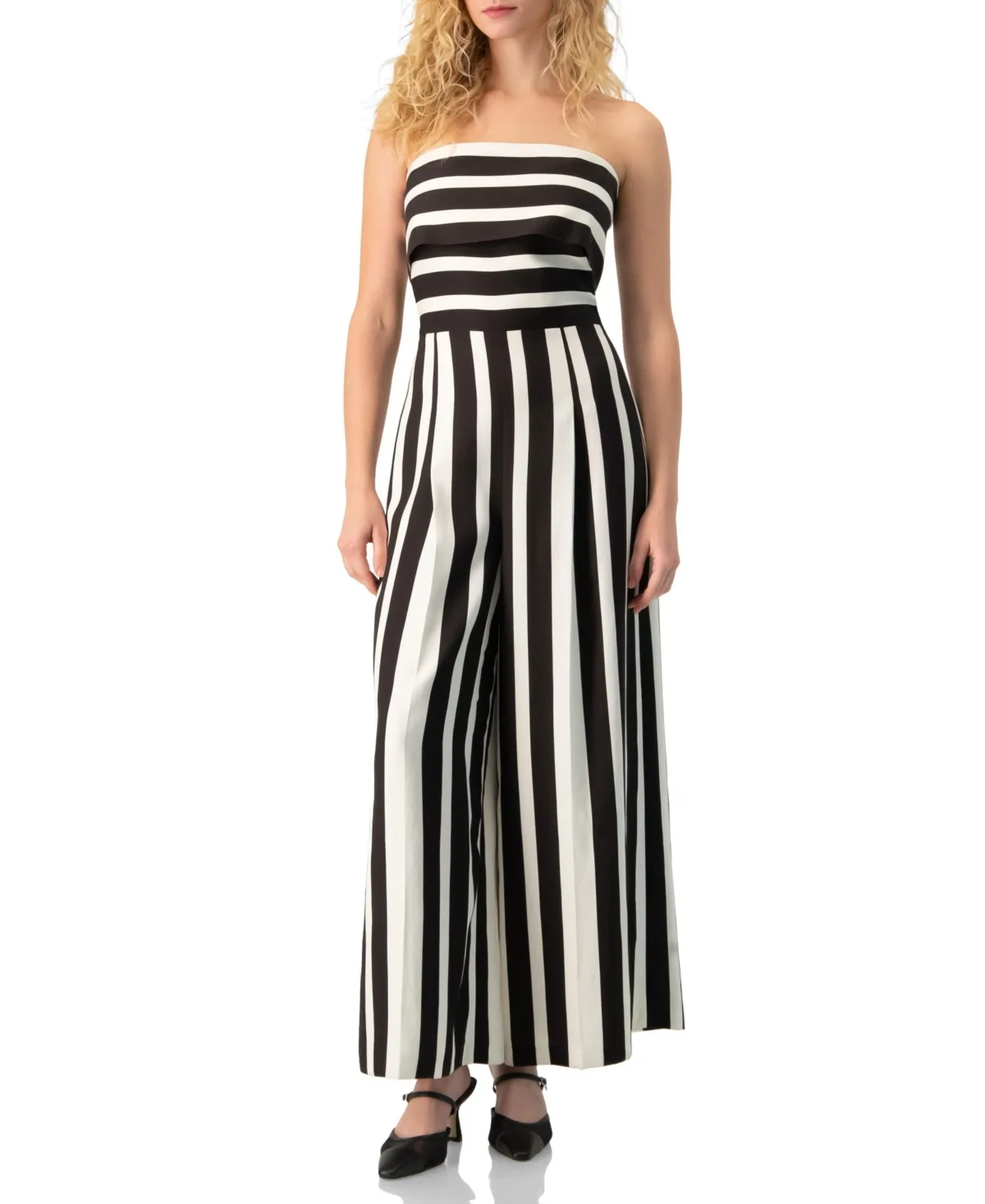 High-Contrast Stripe Strapless Formal Maxi Gown by Ivonne