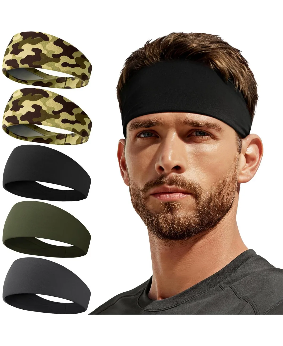 5 Pack Moisture Wicking Sports Headbands Lightweight Non Slip Workout Gear by Peneyon
