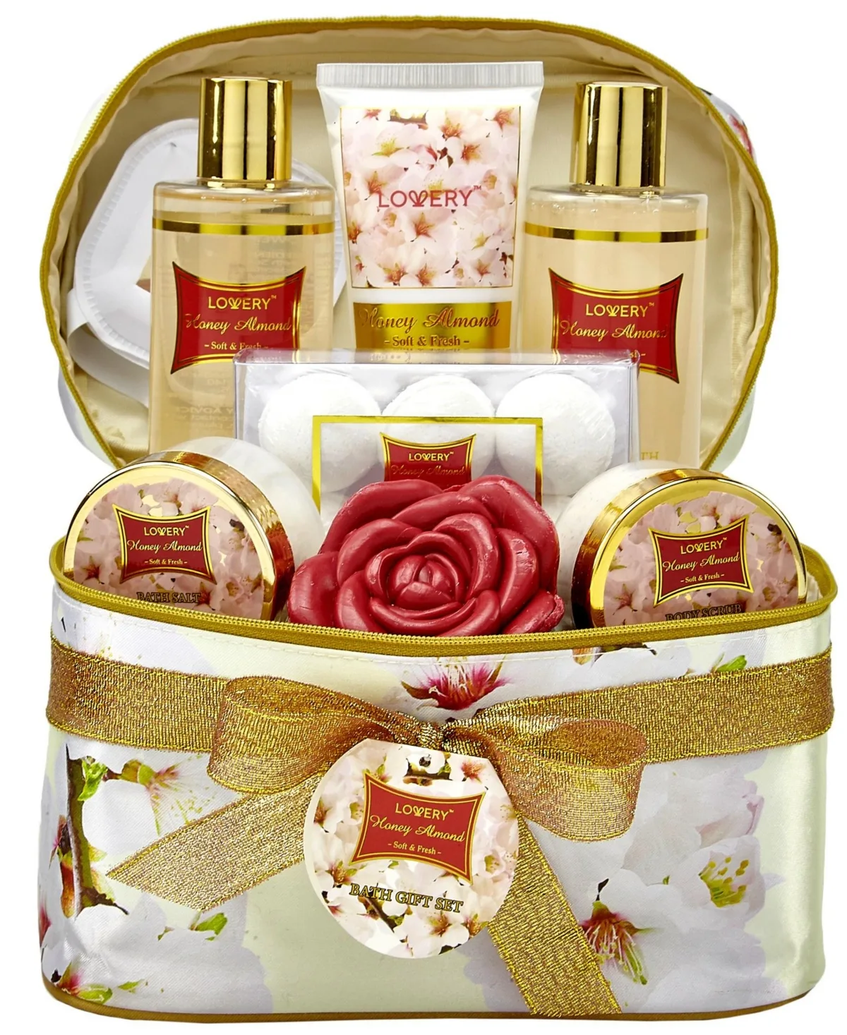 Honey Almond Bath Gift Spa Set, 14 Piece Body Care Gift Set by Lovery