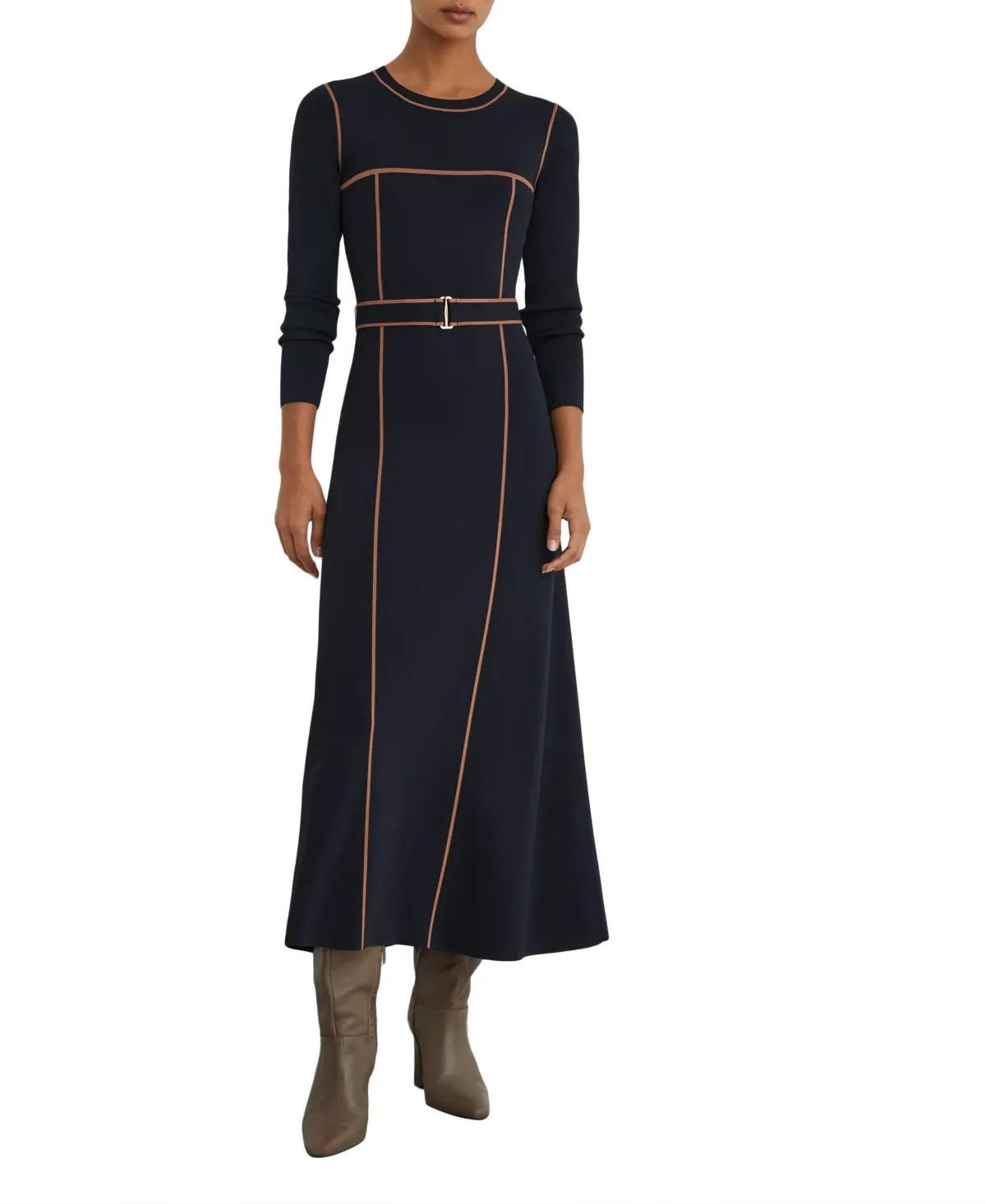 Etta Long-Sleeve Colorblock Midi Sweater Dress by Reiss