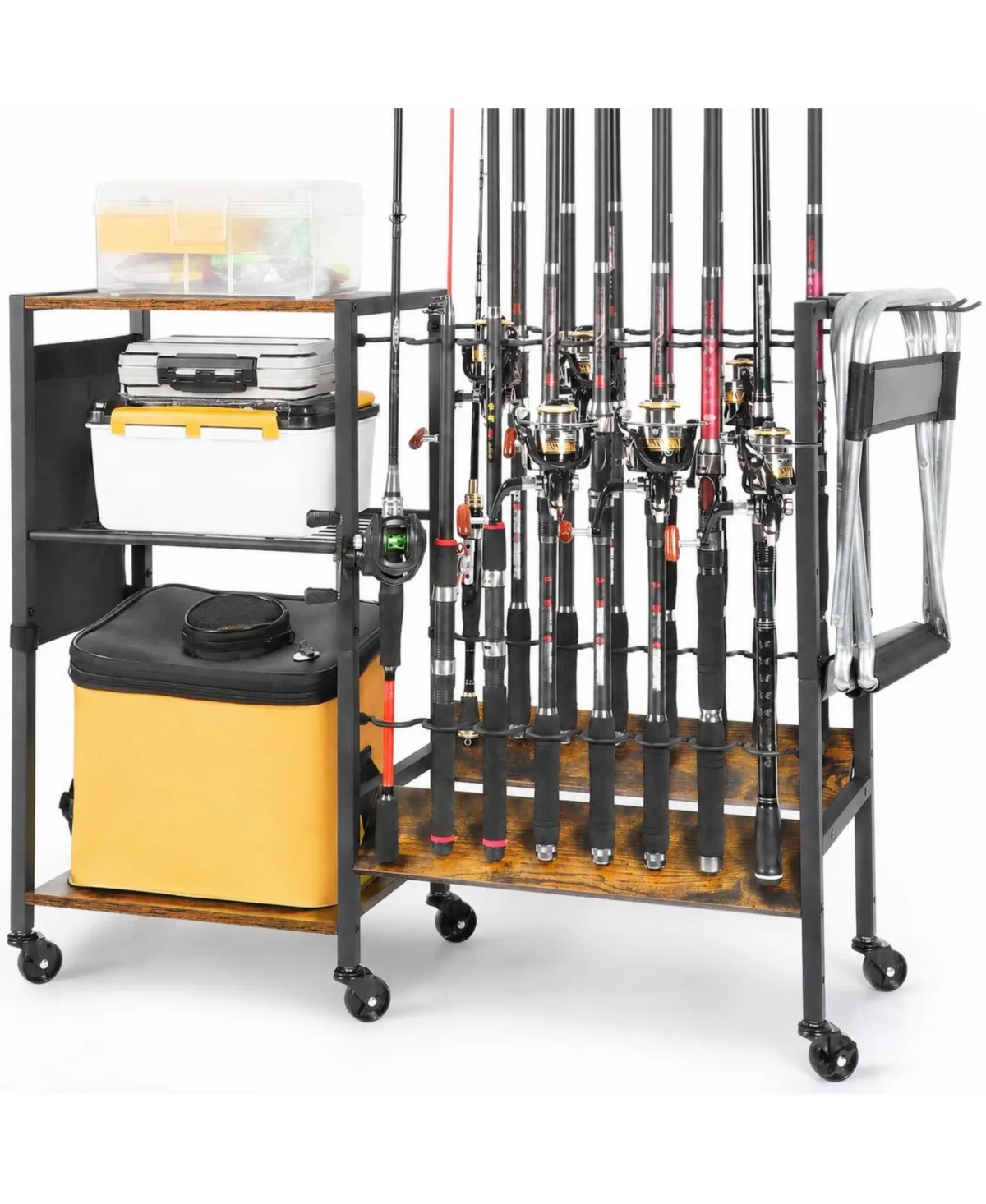 Rolling Fishing Rod Holder Cart Heavy Duty Garage Boat Tackle Storage Organizer - 16 Rods by Furlihong
