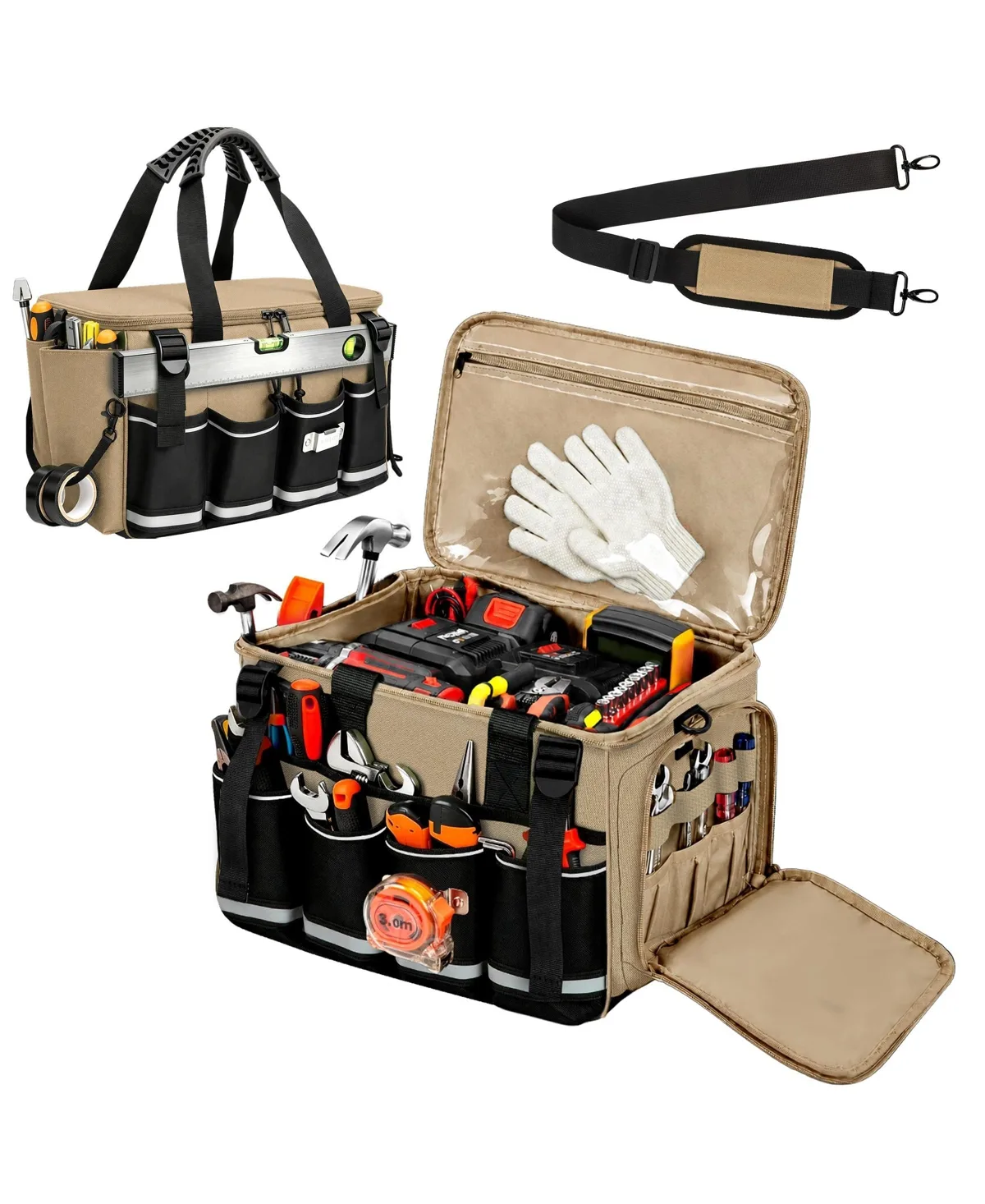 14-Inch Heavy Duty Tool Bag Box Style Storage Design with 17 Pockets by Xdovet