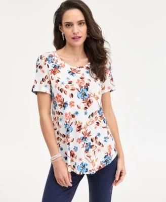 Printed Scoop Neck Short Sleeve Top by JM Collection