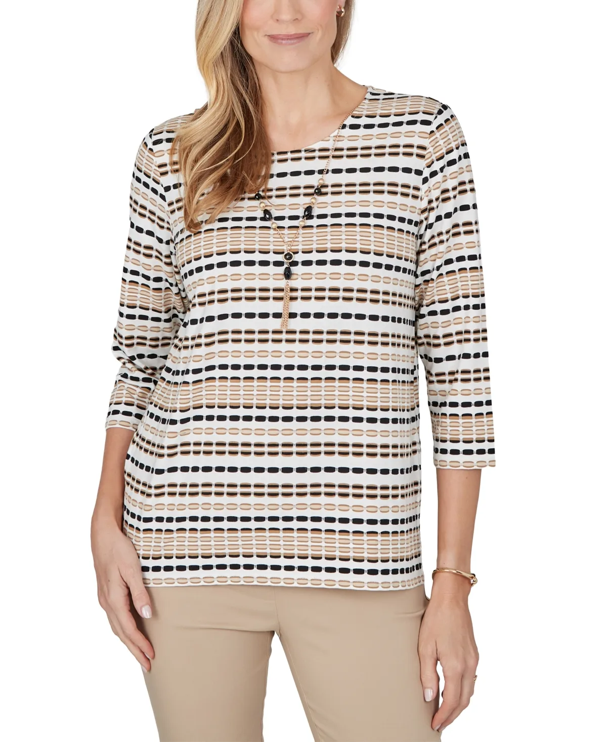 3/4-Sleeve Crewneck Stripe Blouse by Alfred Dunner