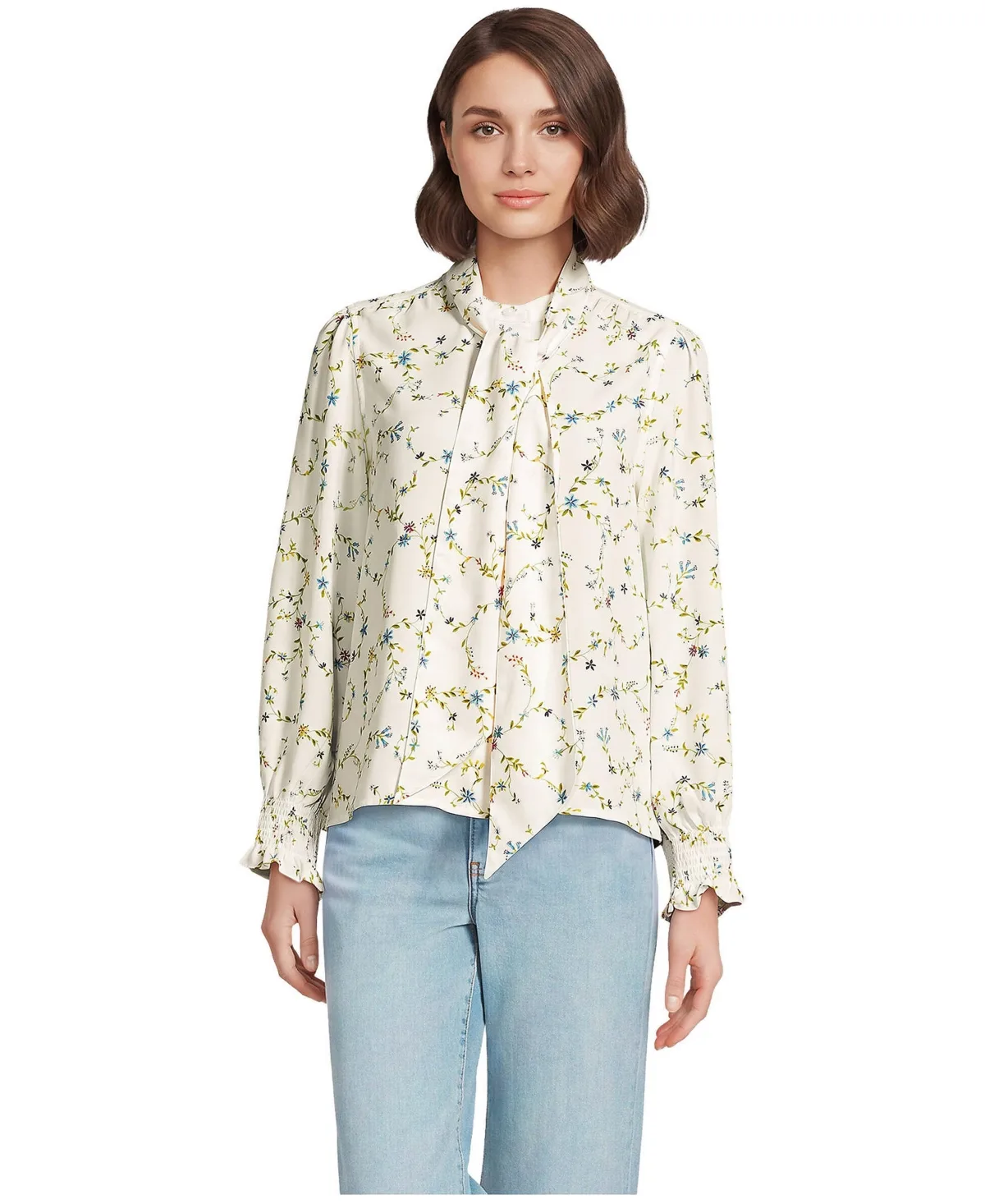Creaseless Button Front Blouse with Tie by Lands' End