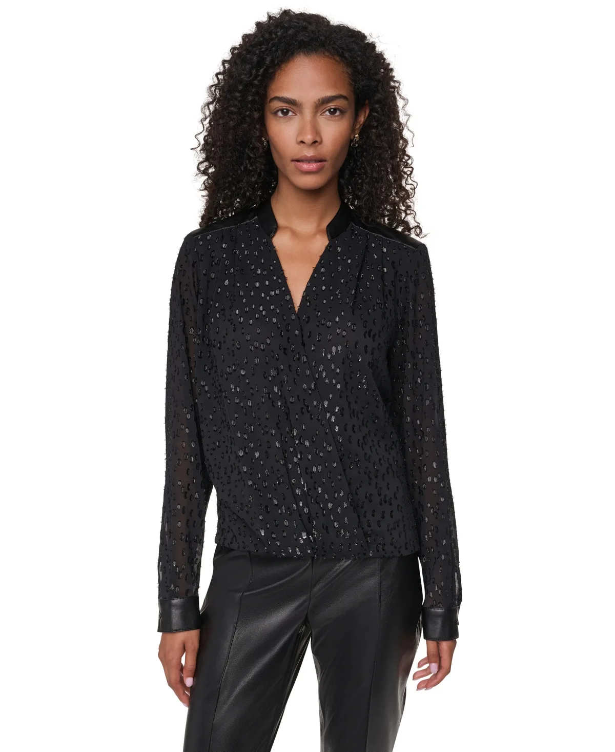 Clip Dot Surplice V-Neck Long-Sleeve Blouse by DKNY