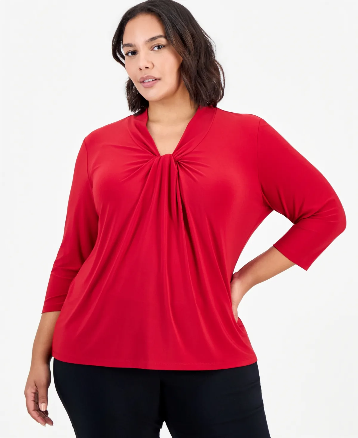 Knot-Front 3/4-Sleeve Blouse by Kasper