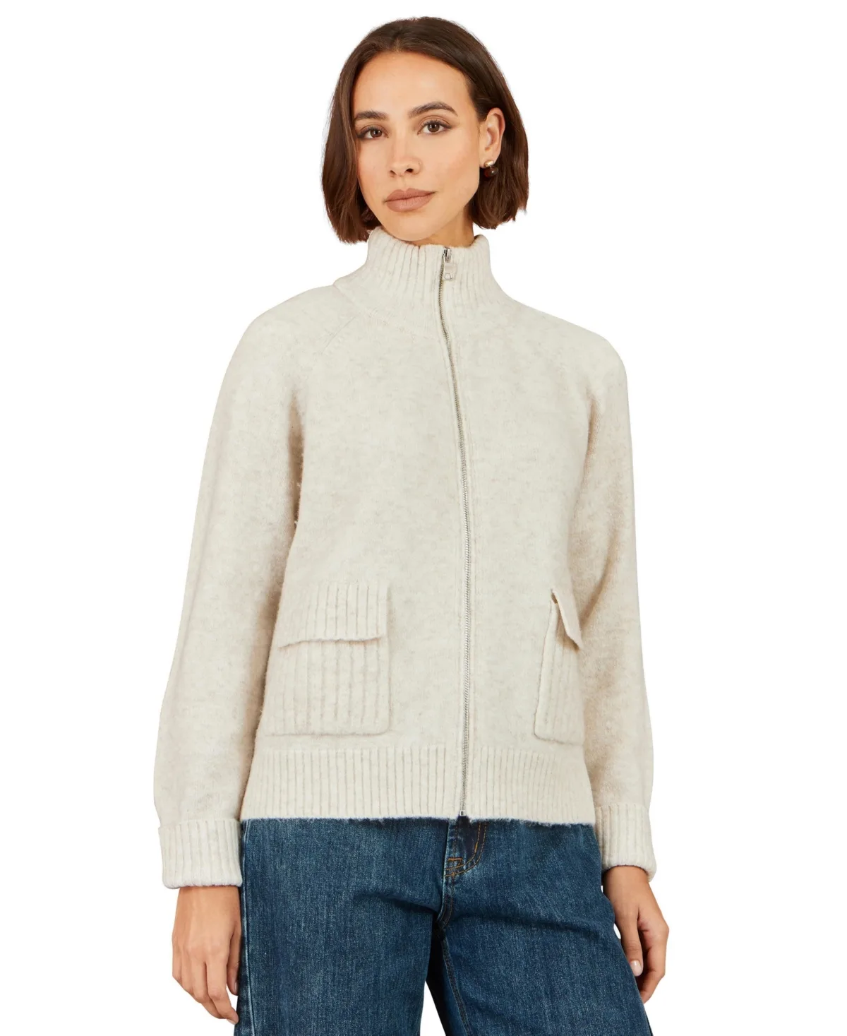Full-Zip Mock-Neck Cardigan by Yumi