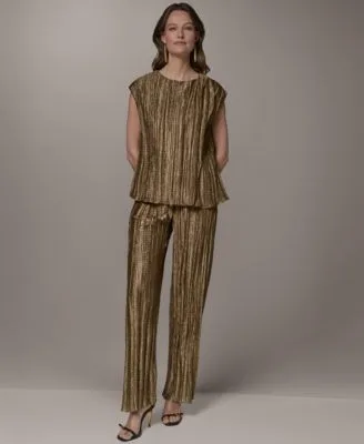 Crewneck Pleated Novelty Blouse Wide Leg Pants by Donna Karan New York