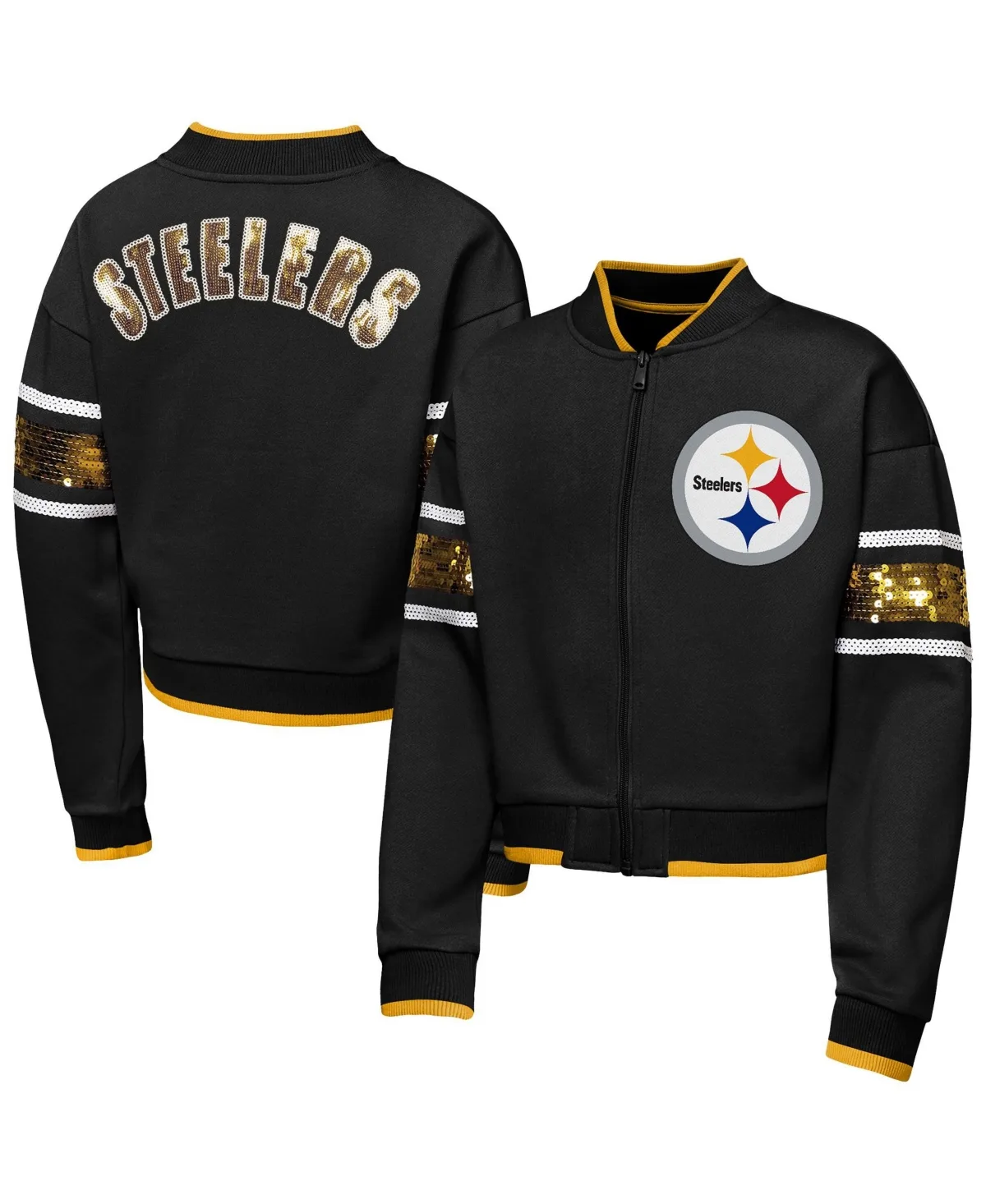 Pittsburgh Steelers MVP Full-Zip Sequin Bomber Jacket by Outerstuff