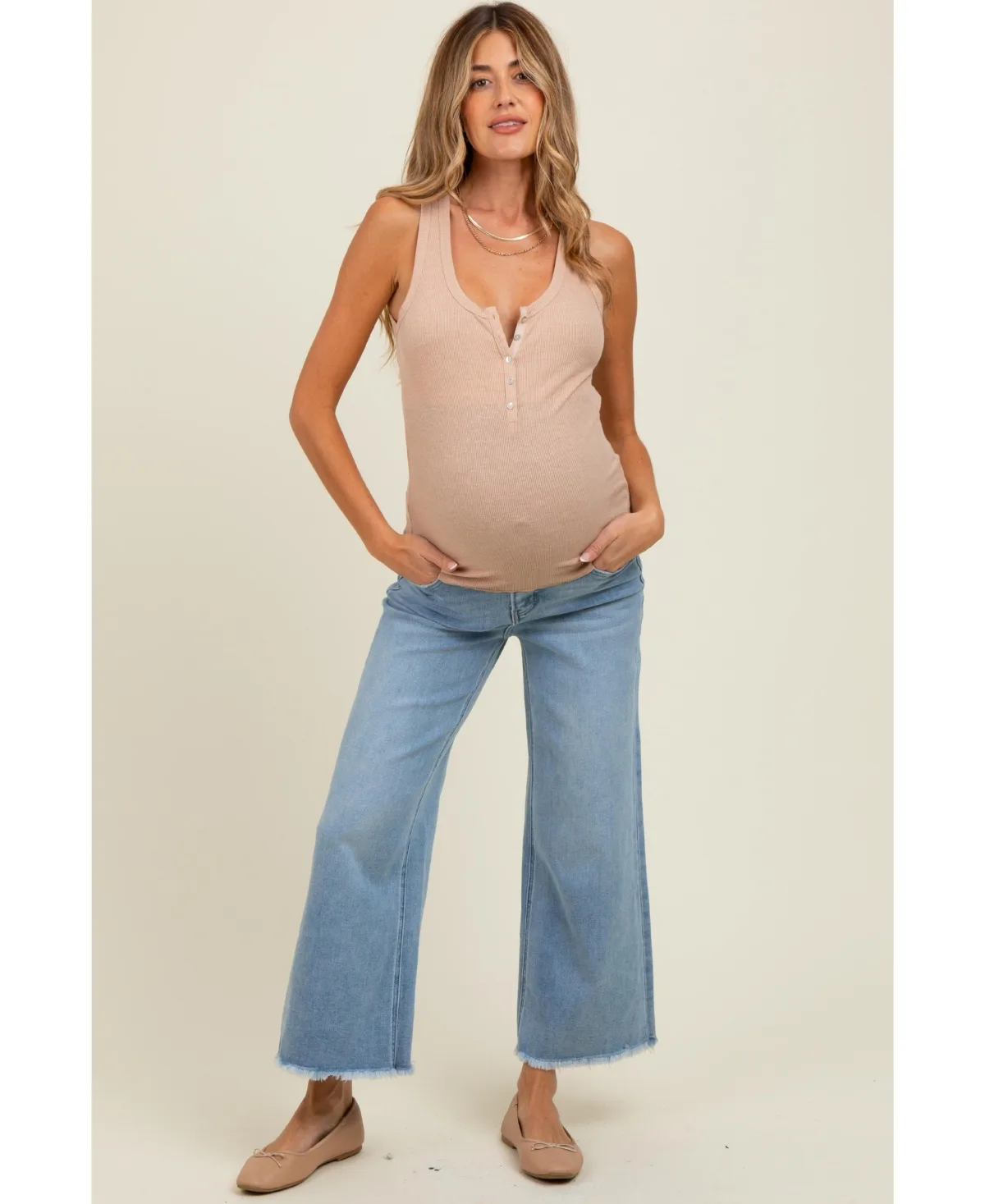 Maternity Fringe Hem Ankle Wide Leg Jeans by PinkBlush