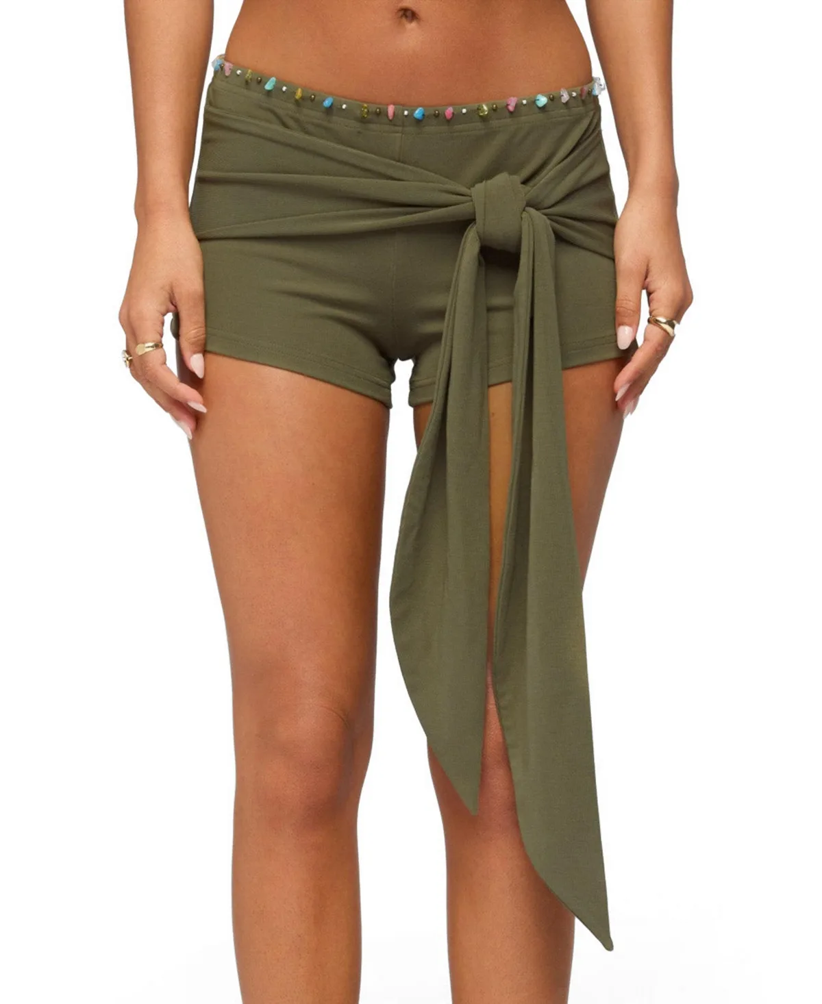 Monroah Beaded Low-Rise Shorts, 2" Inseam by Edikted