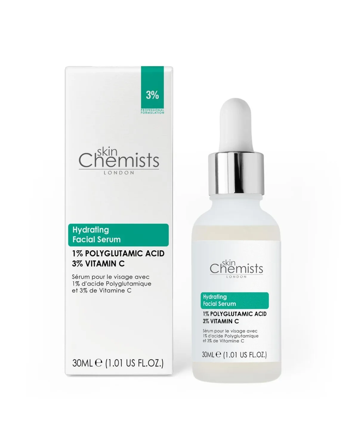 Hydrating Polyglutamic Acid 1 Percentage, Vitamin C 3 Percentage Facial Serum 30 Milliliter by Skinchemists
