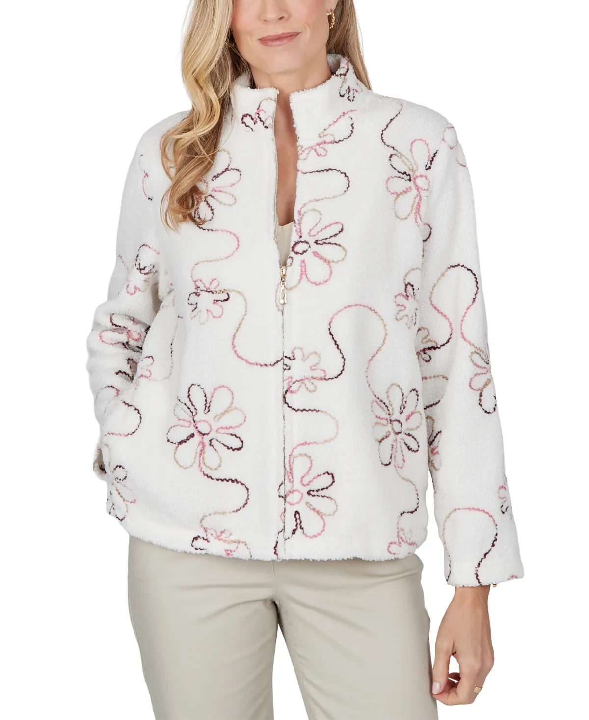 Floral Fleece Jacket with Pockets by Alfred Dunner