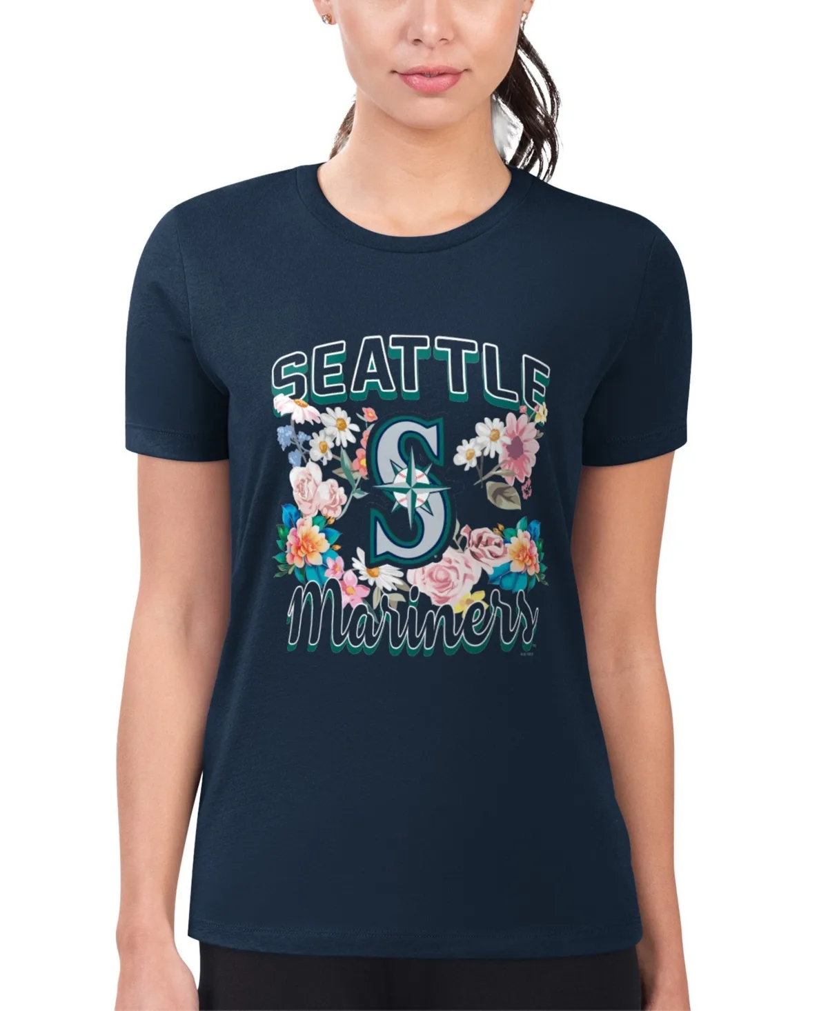 G-Iii 4Her by Carl Banks Seattle Mariners Floral-Print Super-Slim Fit Graphic T-Shirt by G-III