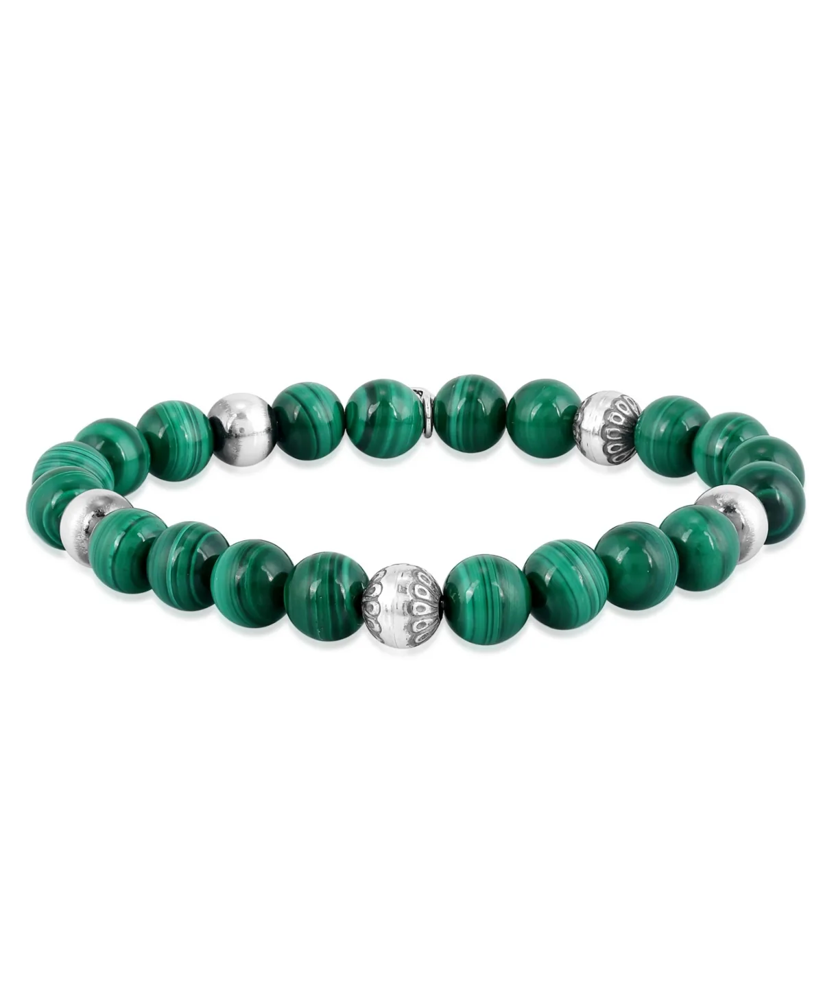 Sterling Silver Malachite Gemstone Stretch Bracelet by American West Jewelry
