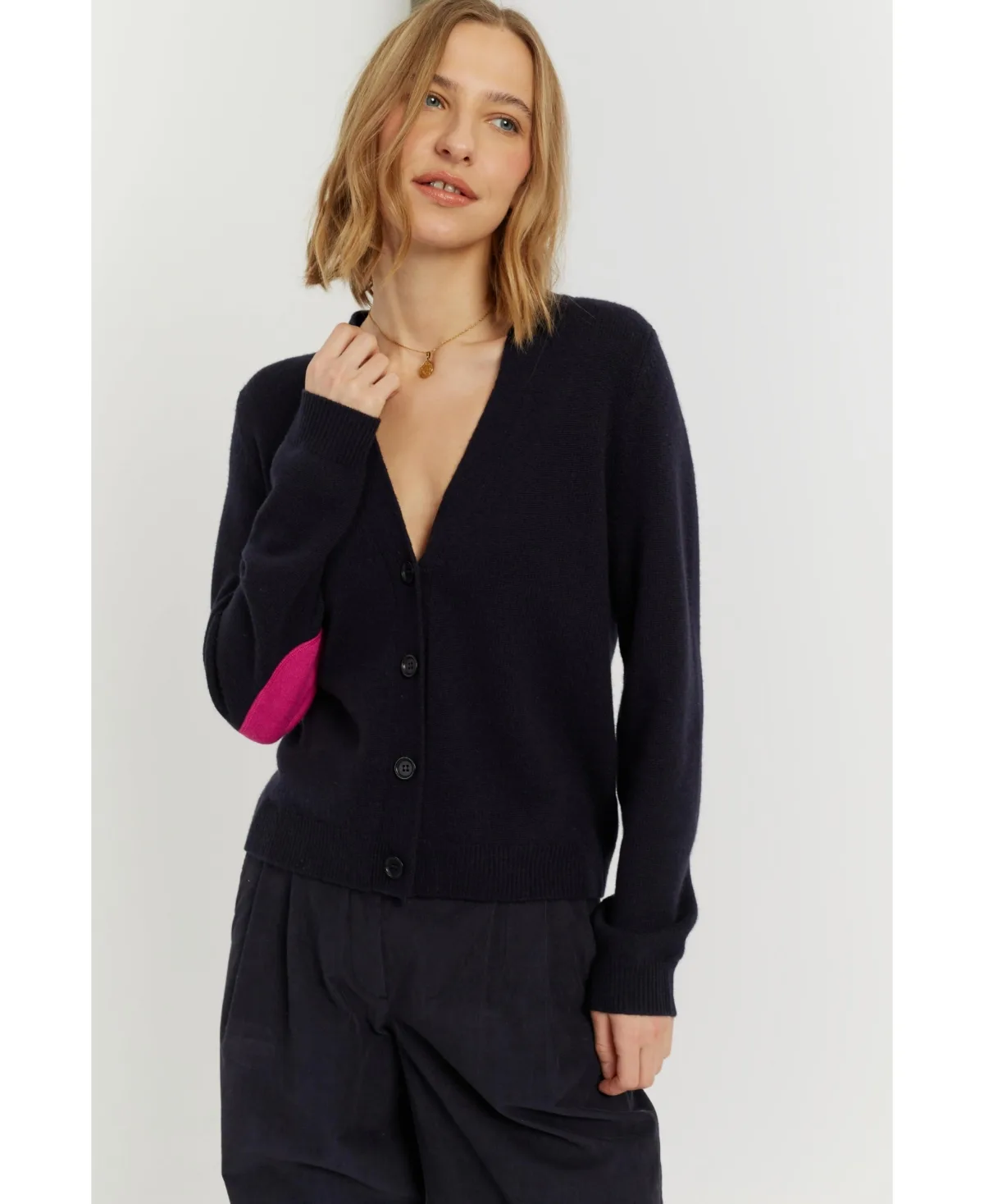 Chinti & Parker V-Neck Elbow Patch Wool-Cashmere Cardigan by Parker
