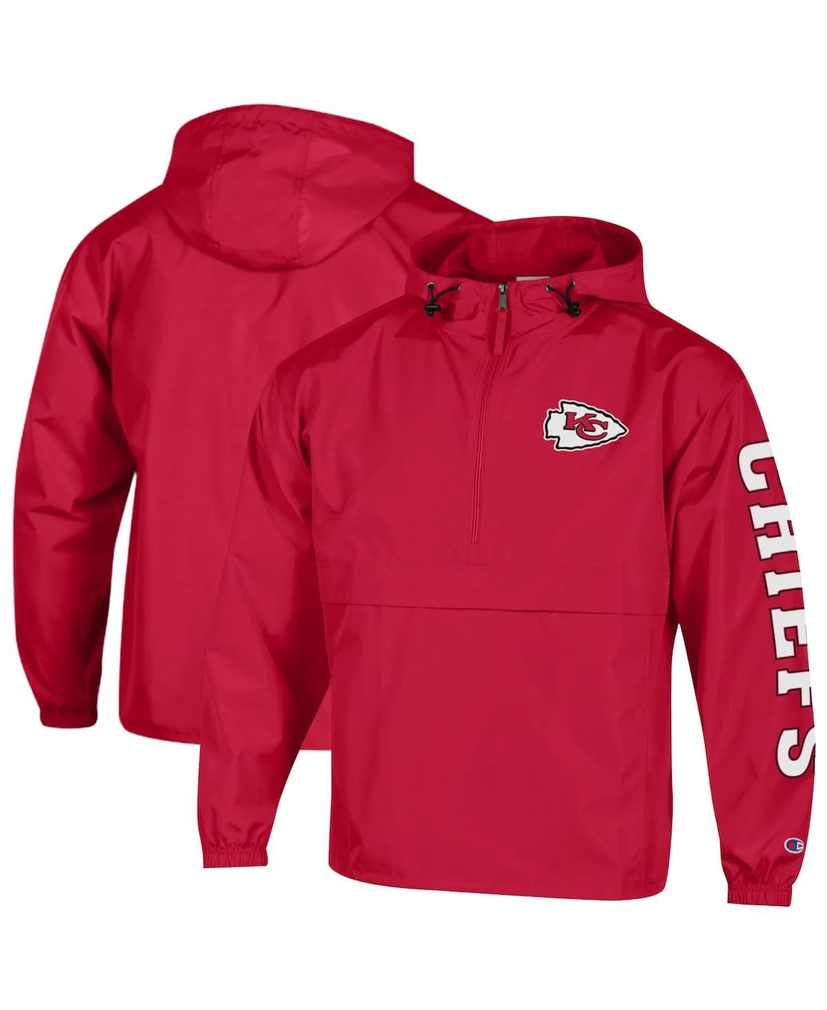 Kansas City Chiefs Packable Hooded Windbreaker Half-Zip Jacket by Champion