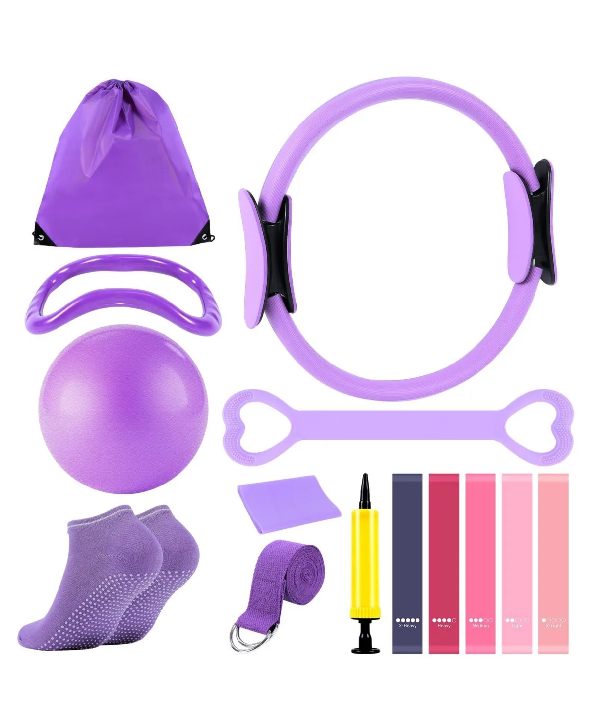 Pilates Workout Kit Magic Circle Yoga Ball Resistance Bands Socks Home Gym Fitness by Sportneer