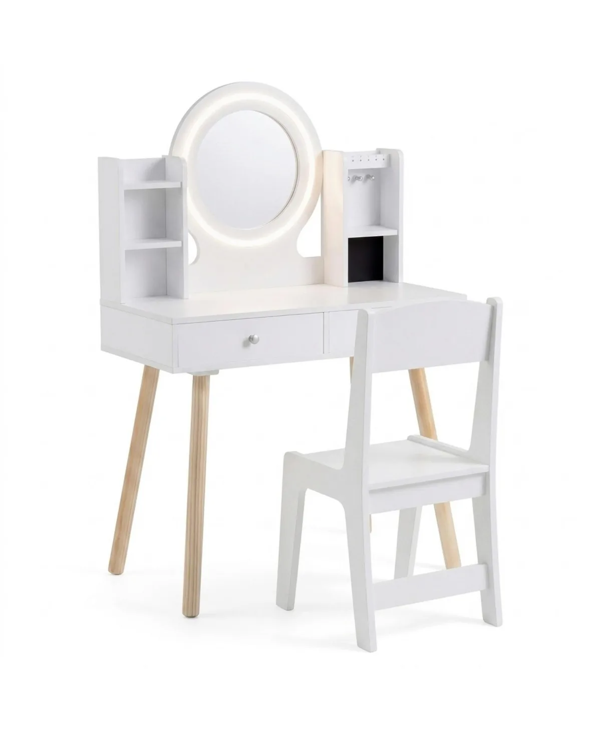 Vanity Set with Lighted Mirror Storage Drawers and Chair for Ages 3 and Up by Gouun