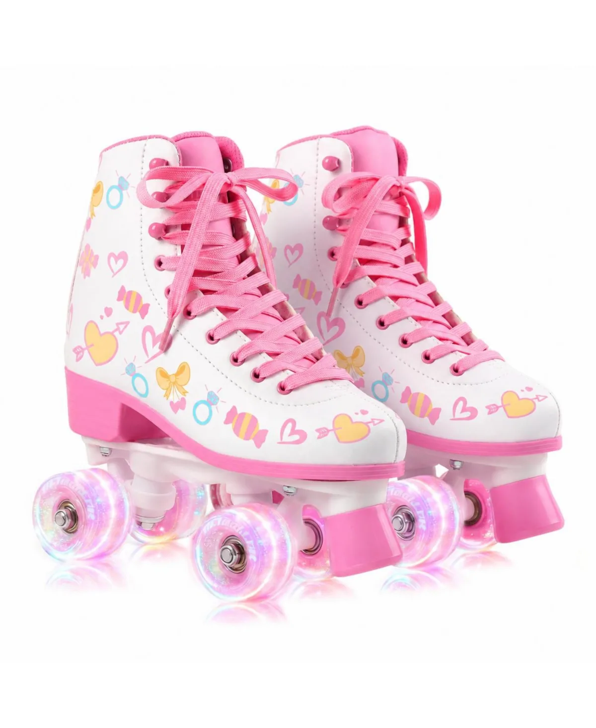 Classic High Top Quad Roller Skates Light Up Wheels Indoor Outdoor by Magicorange