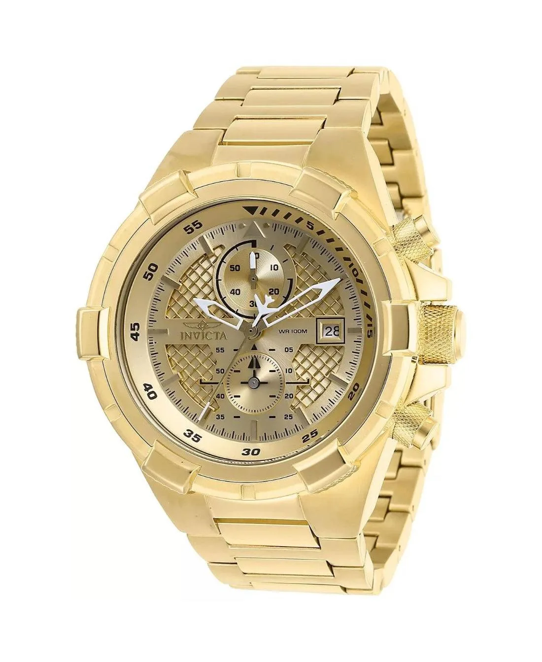 Aviator Quartz Chronograph Water-Resistant Gold-Tone Stainless Steel Watch, 50.5mm by Invicta