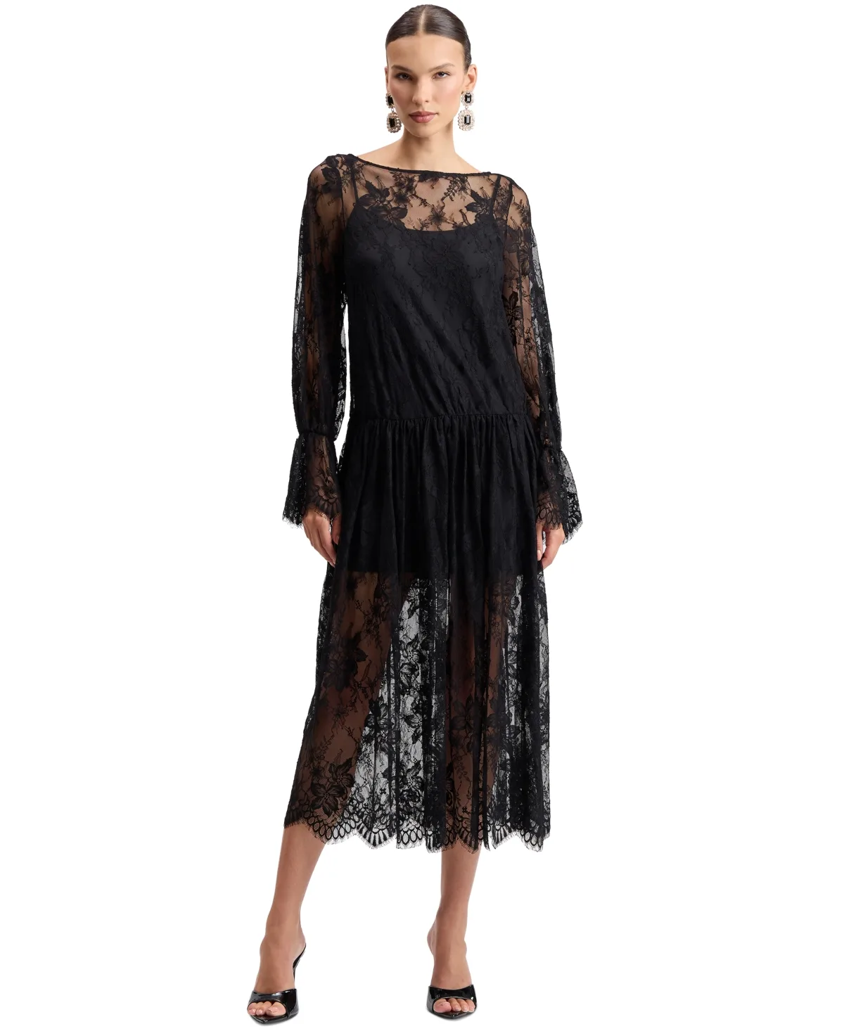 Floral Drop-Waist Lace Midi Dress by Avec Les Filles